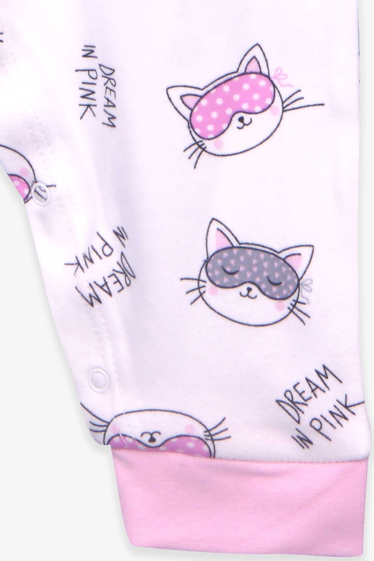Breeze Kız Bebek Tulum Kedi Desenli Şapkalı Set Ekru (0-3 Ay-6 Ay)