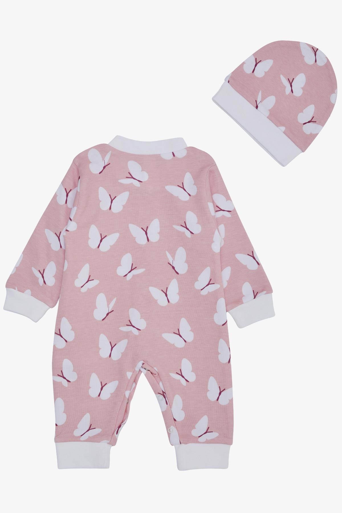 Breeze Kız Bebek Tulum Kelebek Desenli Pembe (0-6 Ay)