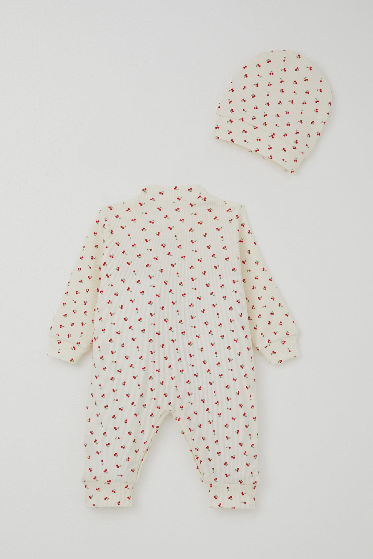 Breeze Kız Bebek Tulum Kiraz Bahçesi Krem (0-6 Ay)