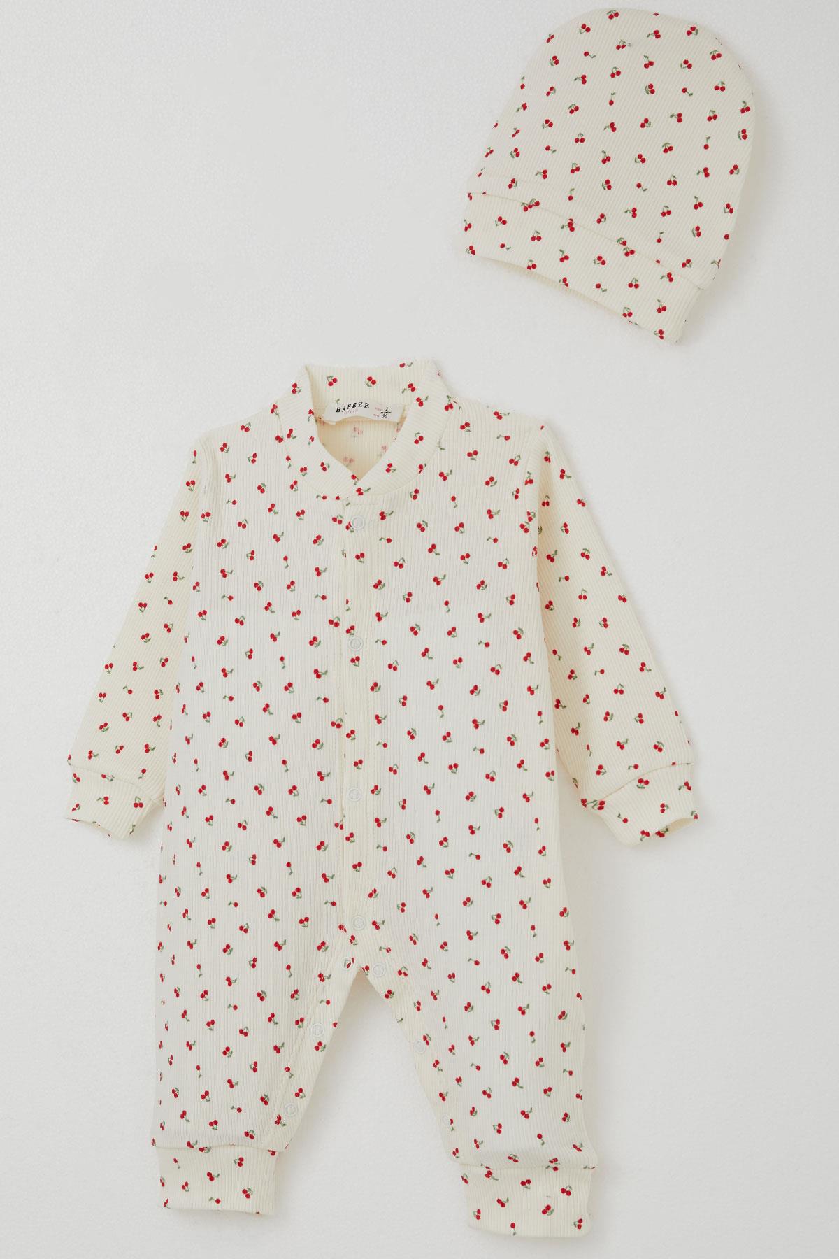 Breeze Kız Bebek Tulum Kiraz Bahçesi Krem (0-6 Ay)