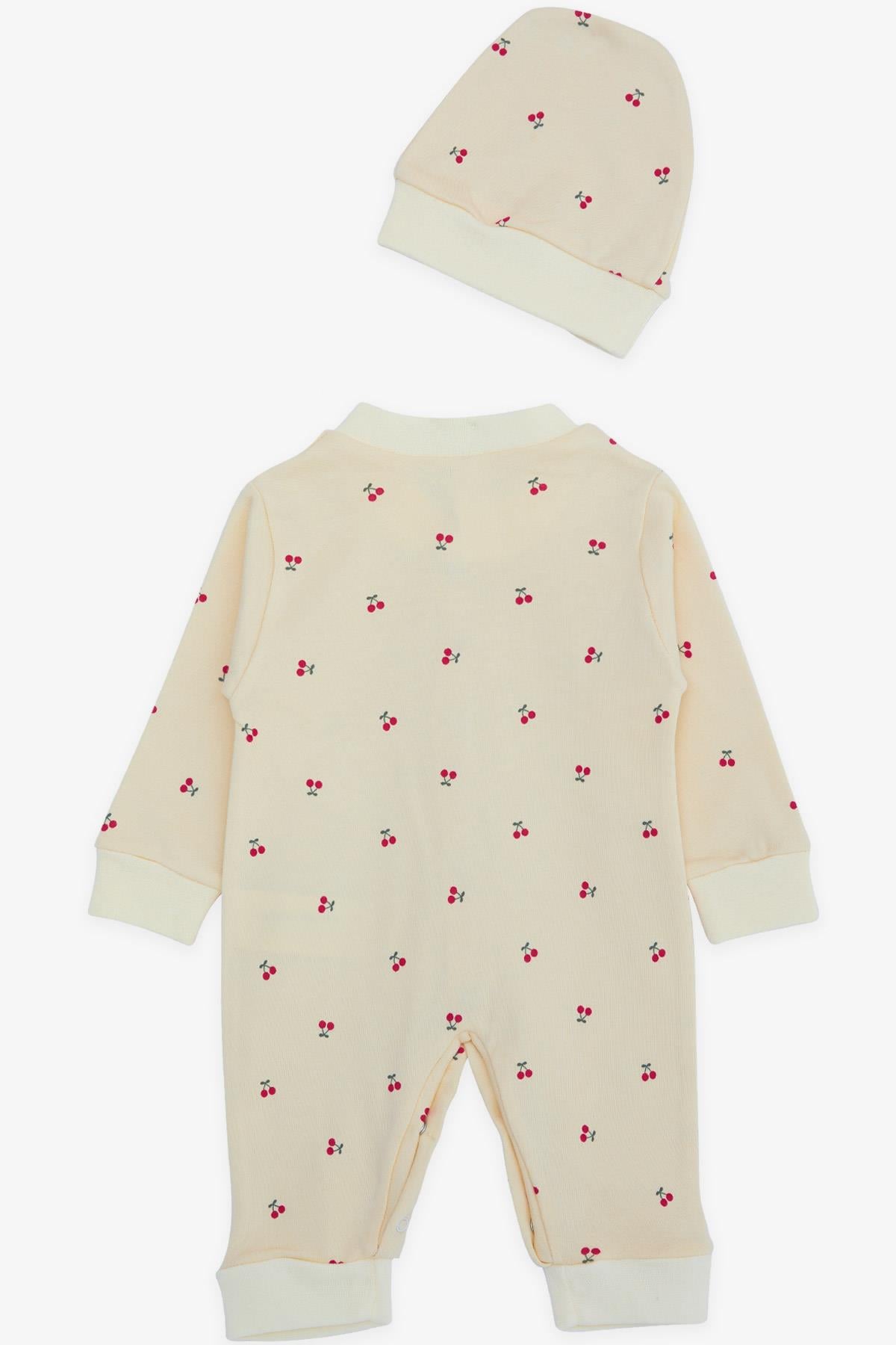 Breeze Kız Bebek Tulum Kiraz Desenli Krem (0-3 Ay-6 Ay)