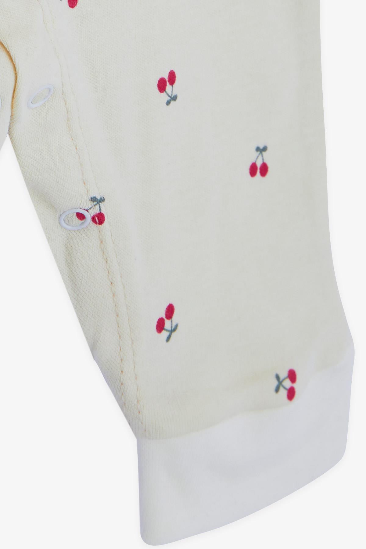 Breeze Kız Bebek Tulum Kiraz Desenli Krem (0-3 Ay-6 Ay)