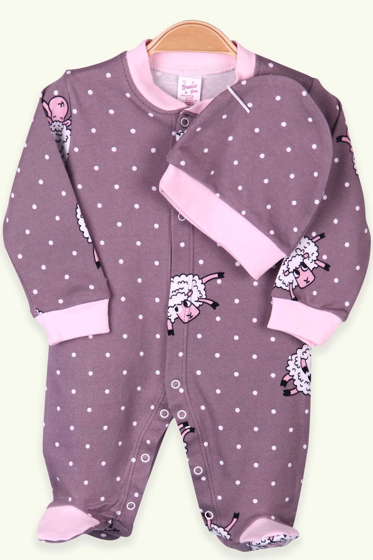 Breeze Kız Bebek Tulum Kuzucuklu Şapkalı Set Gülkurusu (0-3 Ay-4 Ay)