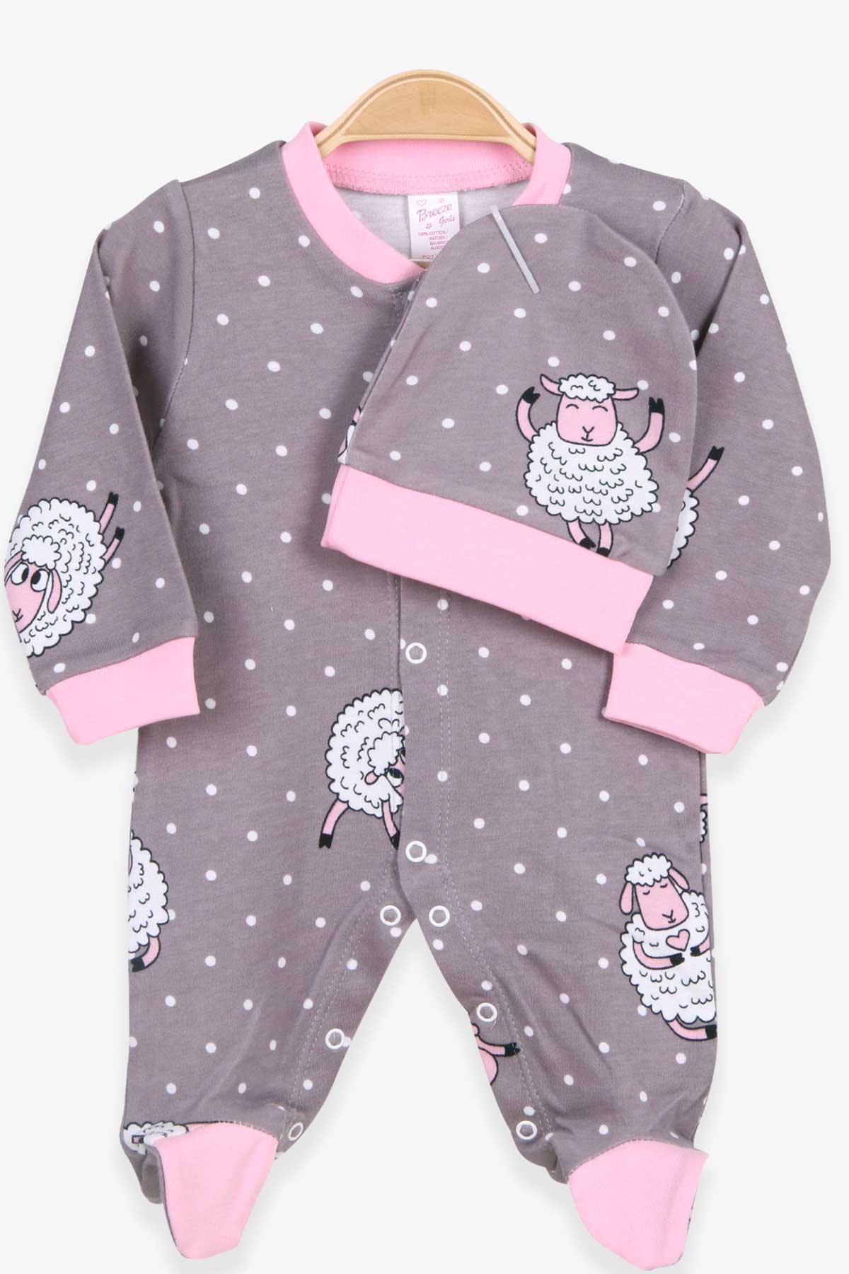 Breeze Kız Bebek Tulum Kuzulu Şapkalı Set Füme (0-3 Ay-6 Ay)