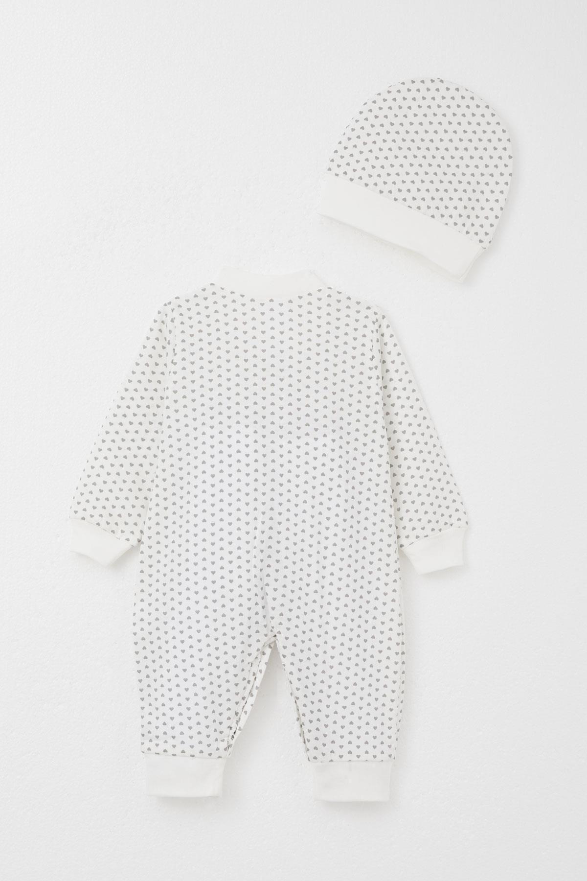 Breeze Kız Bebek Tulum Minik Kalp Desenli Beyaz (0-6 Ay)