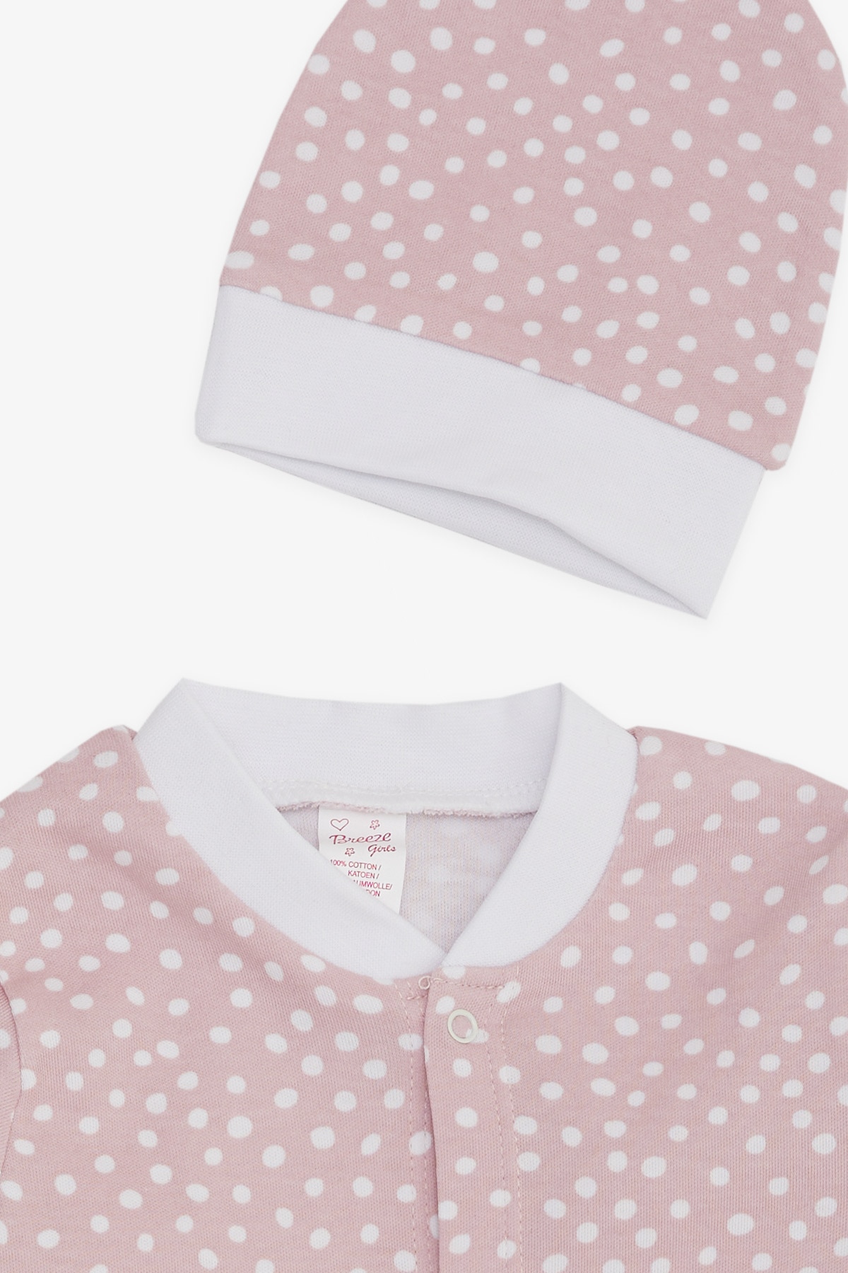 Breeze Kız Bebek Tulum Minik Puantiye Desenli Pembe (0-3 Ay-6 Ay)