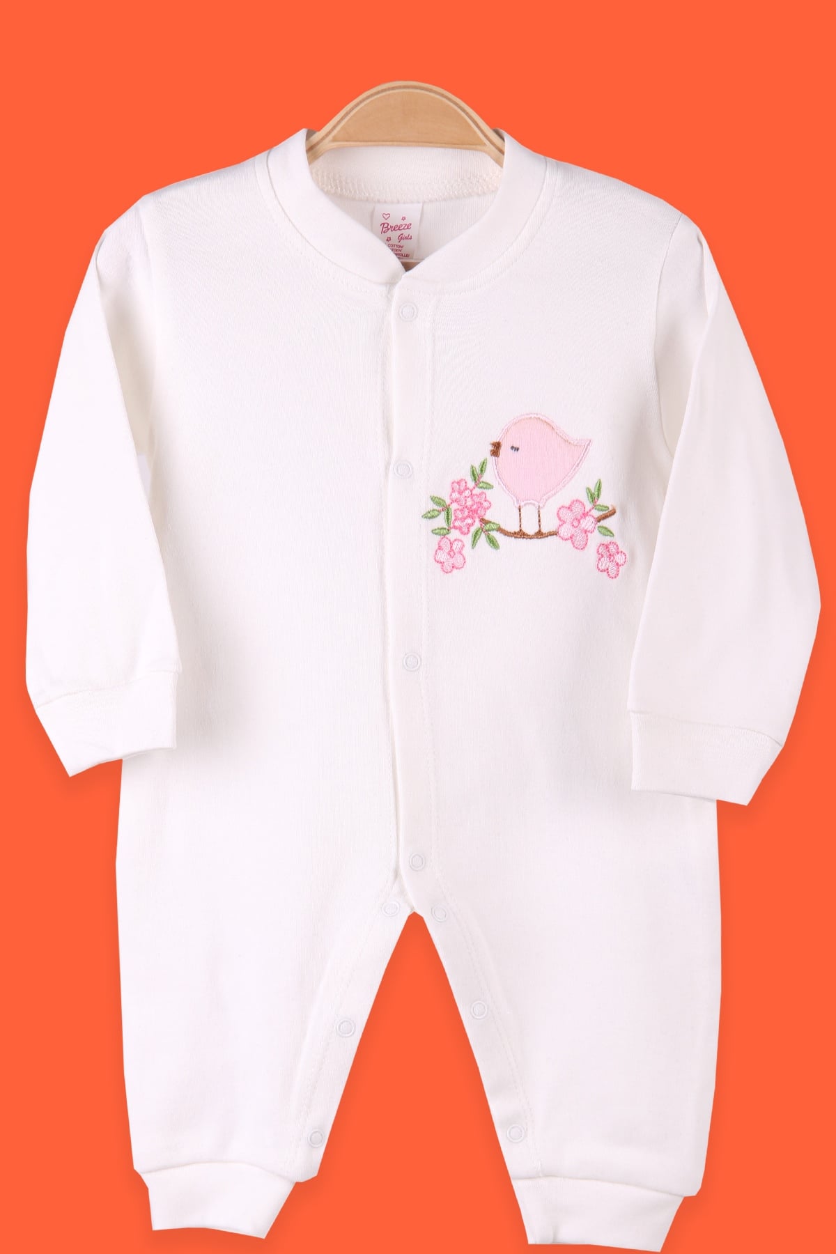 Breeze Kız Bebek Tulum Nakışlı Kuş Ekru (0-3 Ay-4 Ay)