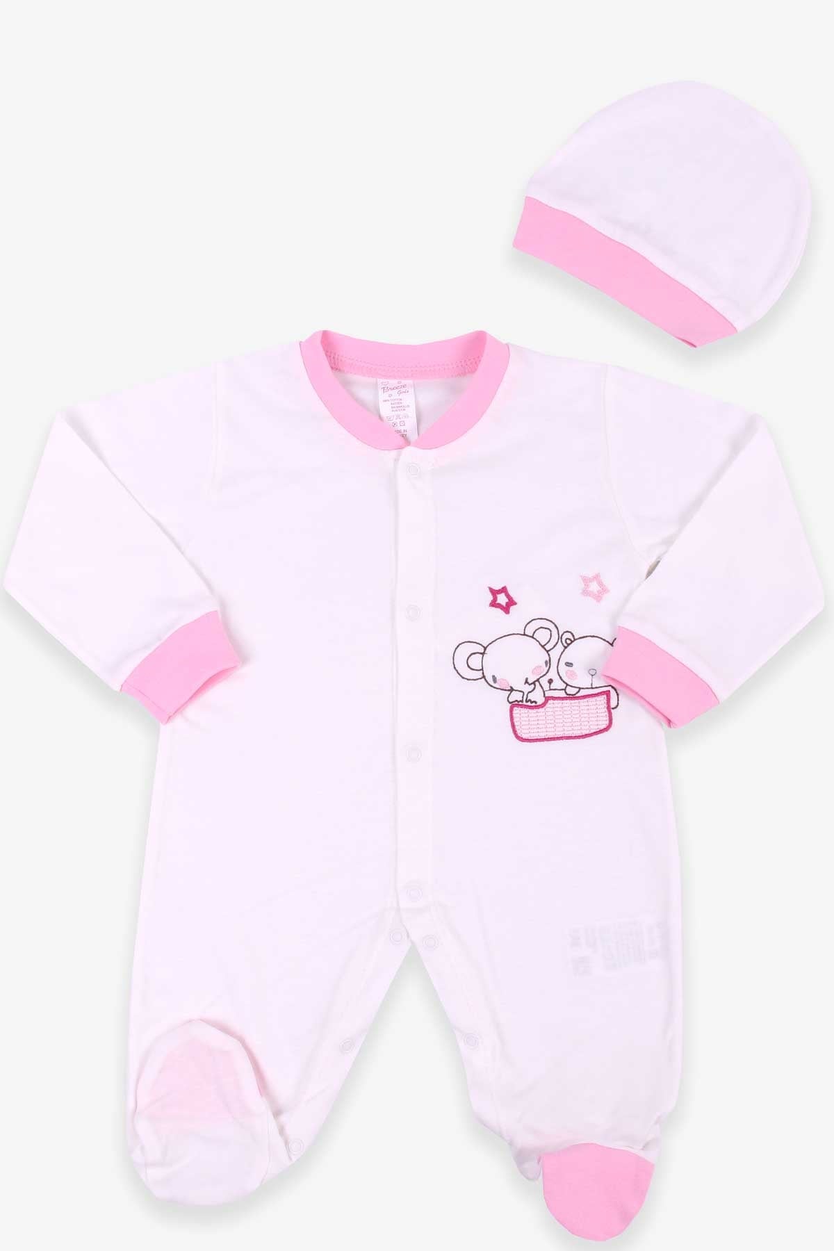 Breeze Kız Bebek Tulum Nakışlı Şapkalı Set Ekru (0-3-6 Ay)