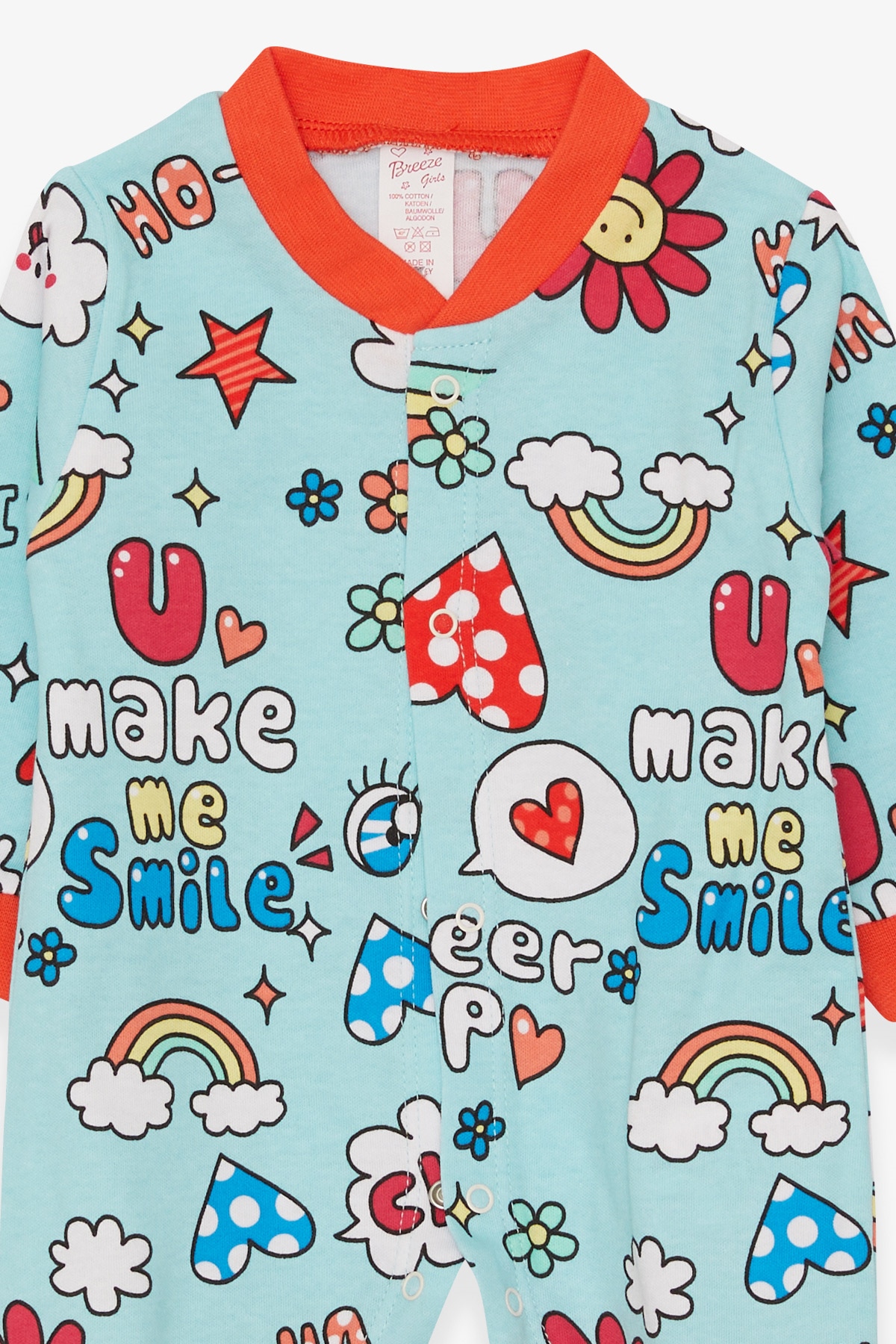 Breeze Kız Bebek Tulum Neşeli Bulutcuk Desenli Turkuaz (0-3 Ay-6 Ay)