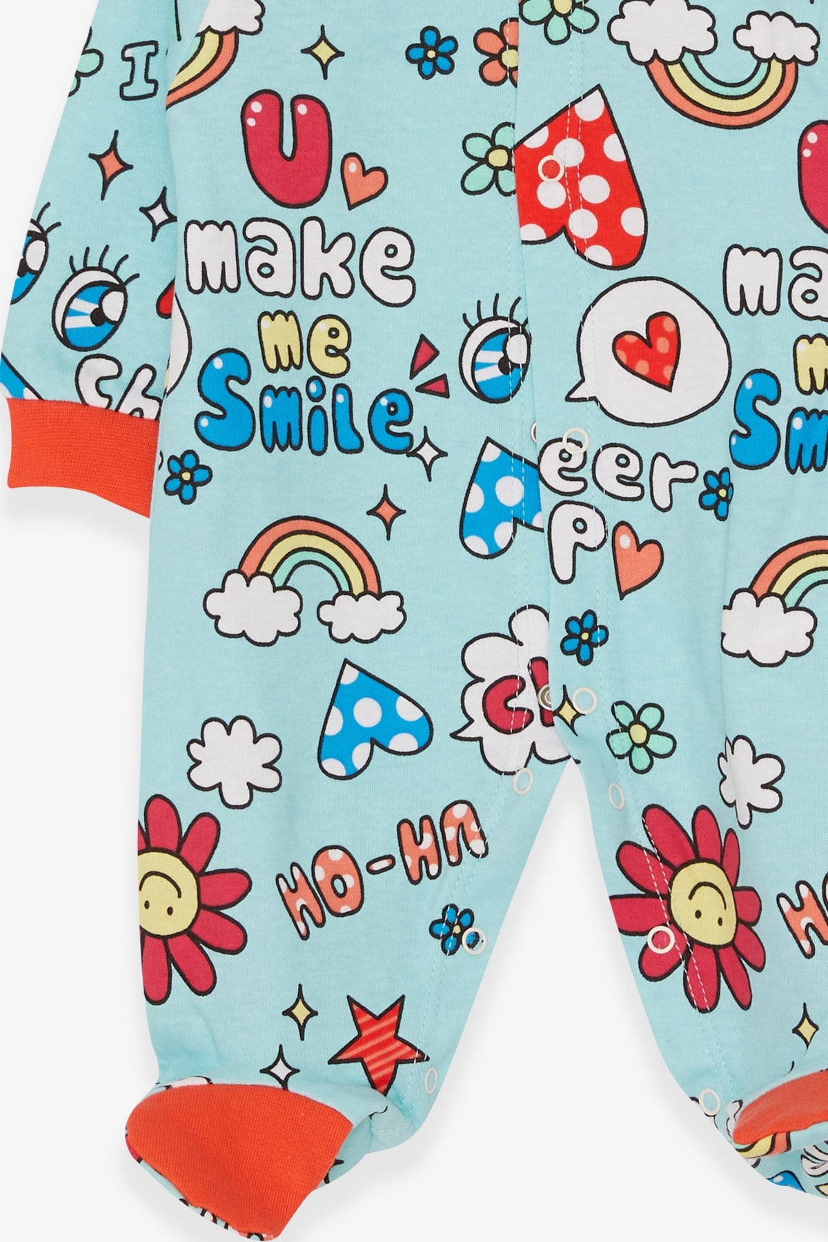 Breeze Kız Bebek Tulum Neşeli Bulutcuk Desenli Turkuaz (0-3 Ay-6 Ay)