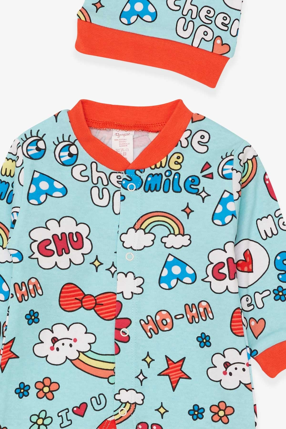 Breeze Kız Bebek Tulum Neşeli Bulutcuk Desenli Turkuaz (0-3-6 Ay)