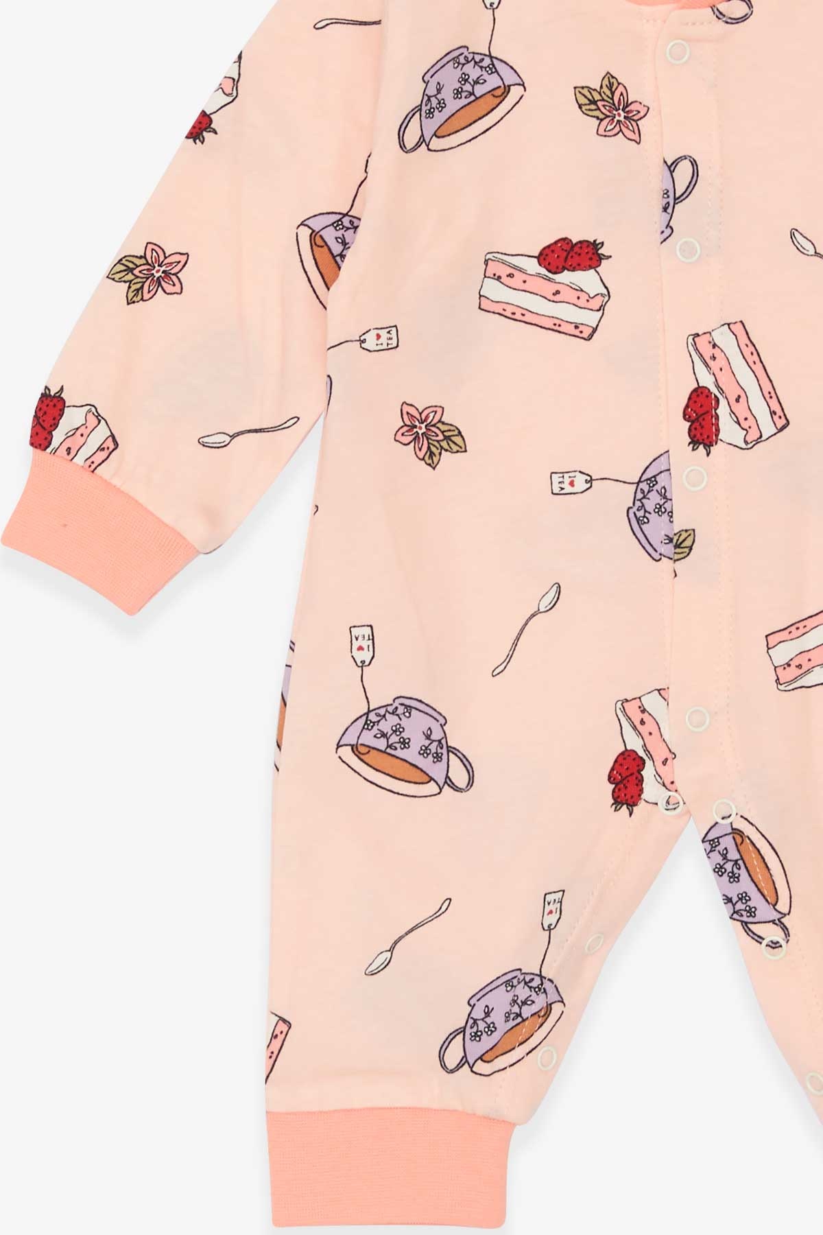 Breeze Kız Bebek Tulum Pasta Desenli Somon (0-3 Ay-6 Ay)