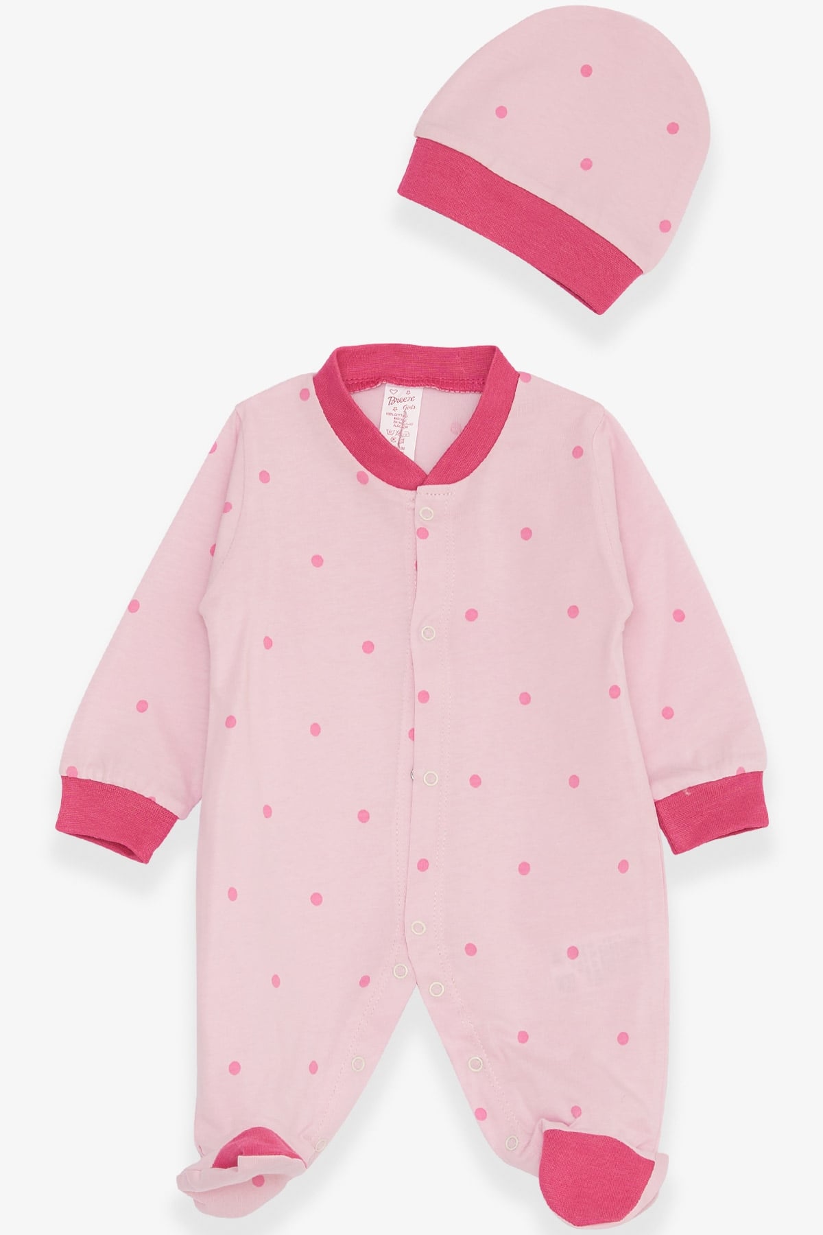 Breeze Kız Bebek Tulum Puantiye Desenli Pembe (0-3 Ay-6 Ay)