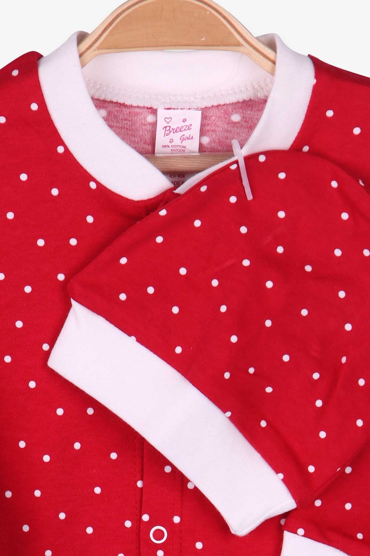 Breeze Kız Bebek Tulum Puantiyeli Şapkalı Set Kırmızı (0-3 Ay-4 Ay)