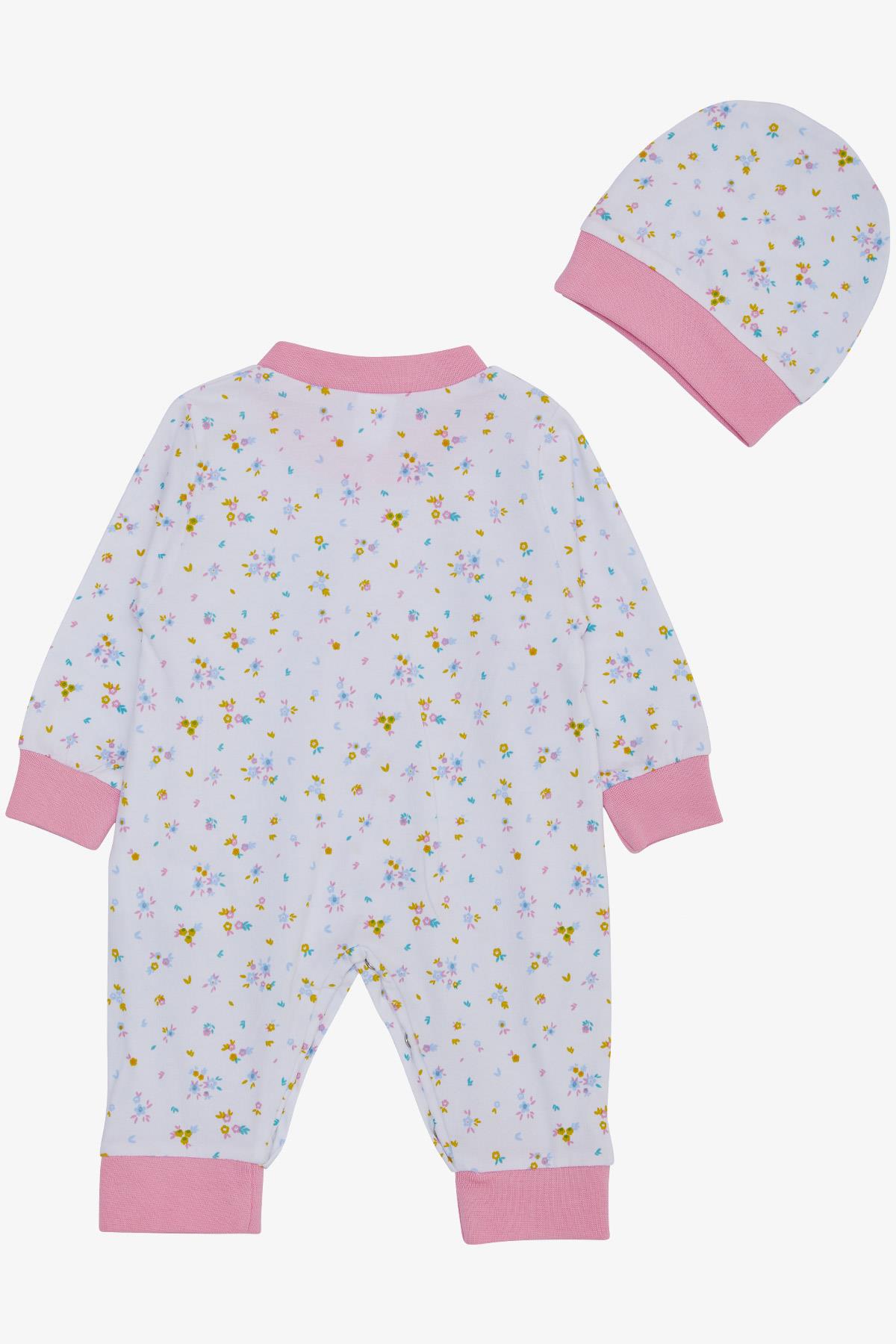 Breeze Kız Bebek Tulum Renkli Çiçek Desenli Beyaz (0-6 Ay)