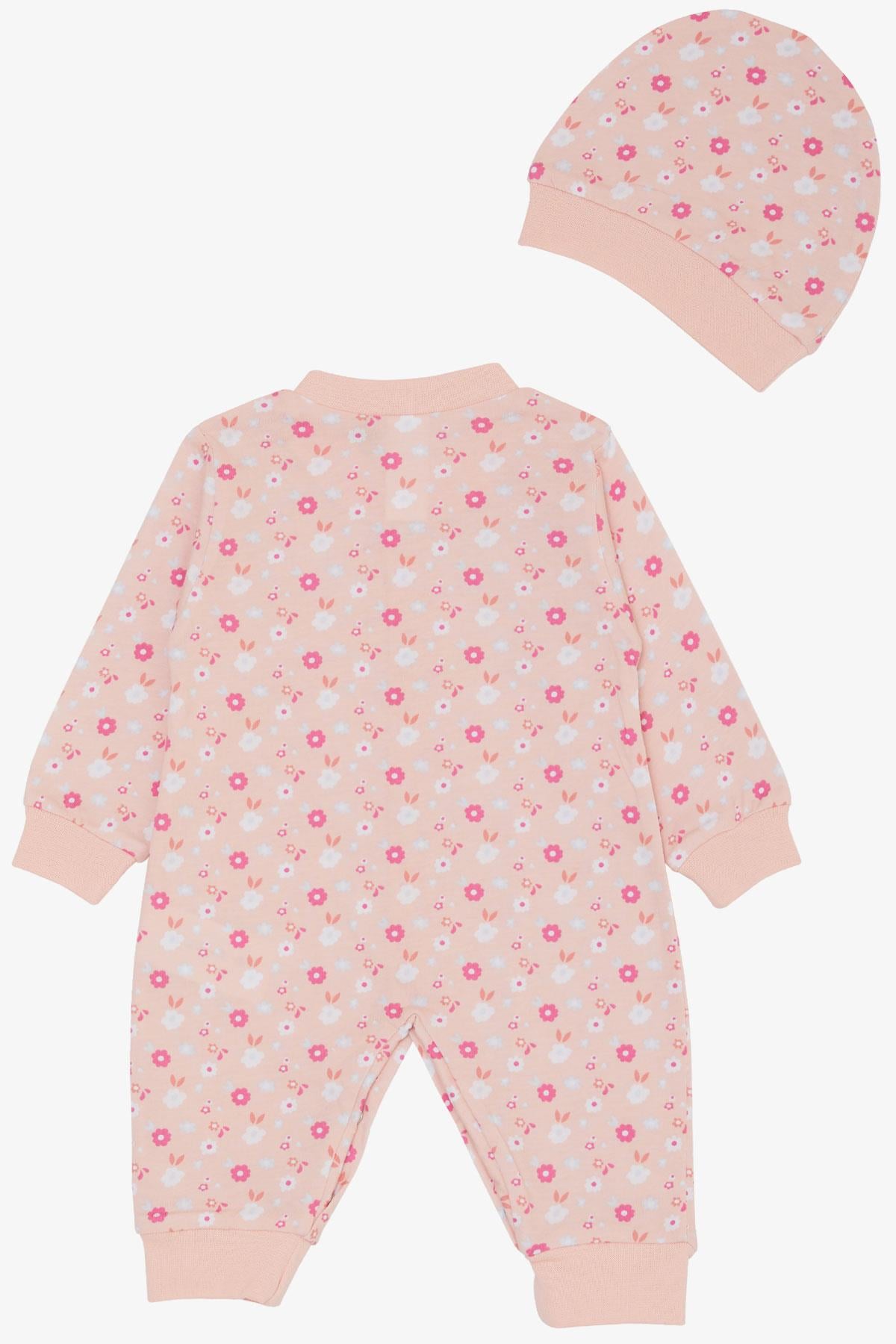 Breeze Kız Bebek Tulum Renkli Çiçek Desenli Somon (0-6 Ay)