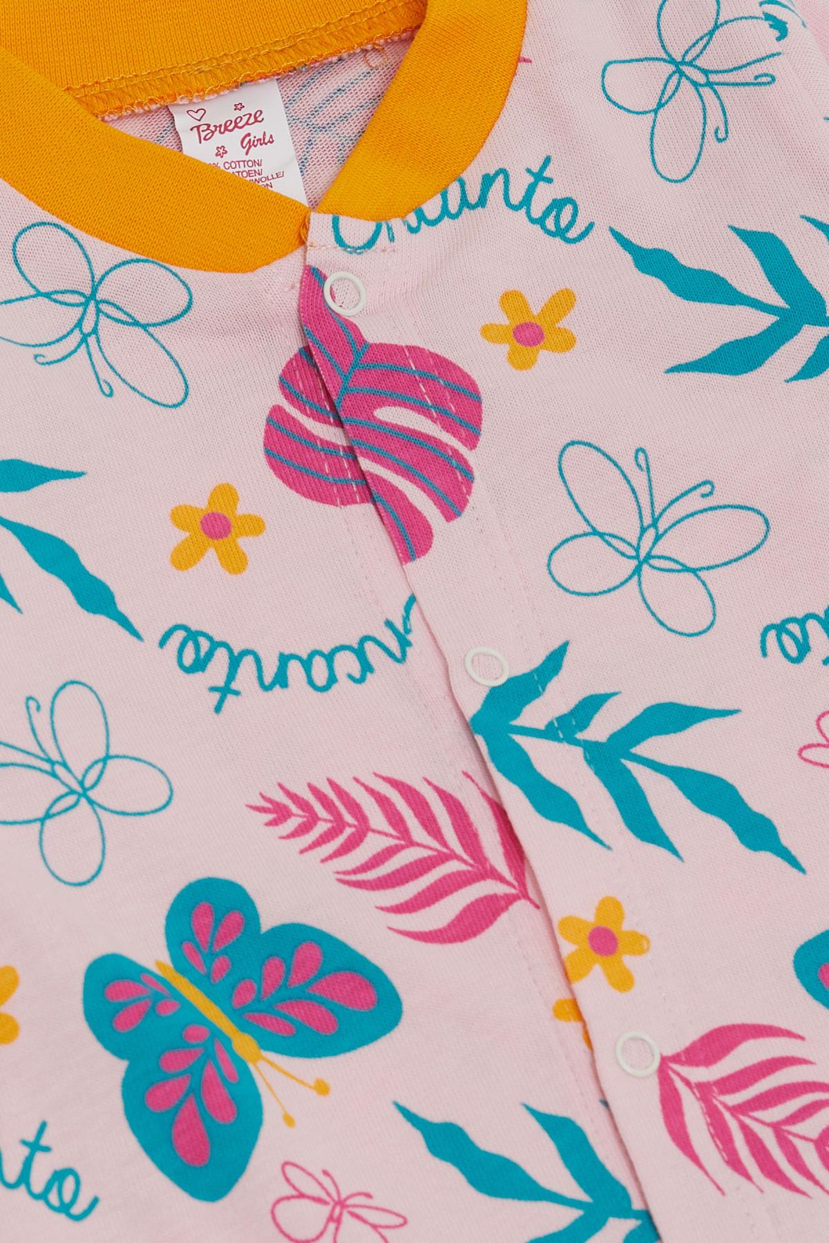 Breeze Kız Bebek Tulum Renkli Çiçek & Kelebek Desenli Pembe (0-6 Ay)