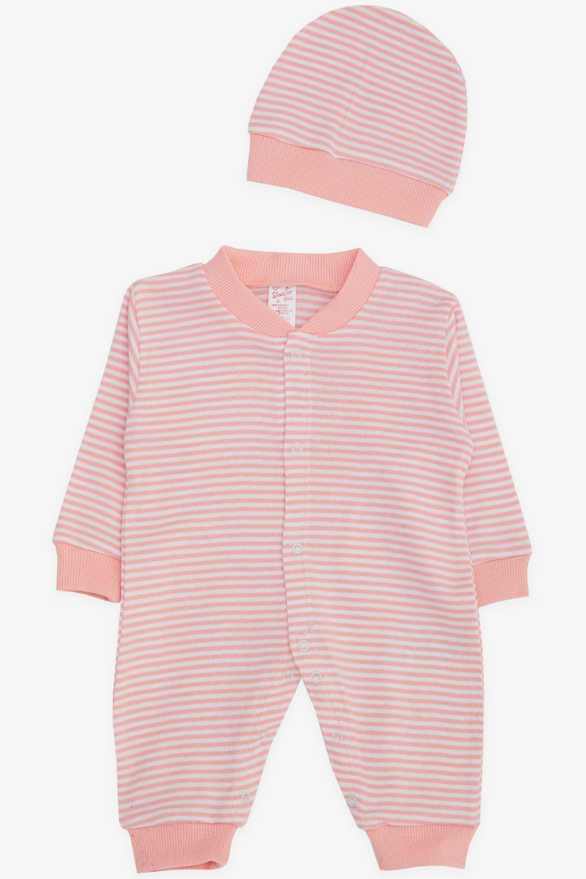 Breeze Kız Bebek Tulum Renkli Çizgili Pembe (0-3 Ay-6 Ay)