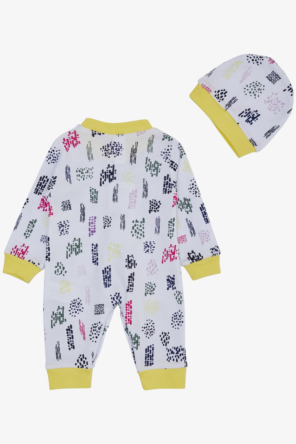 Breeze Kız Bebek Tulum Renkli Desenli Beyaz (0-6 Ay)