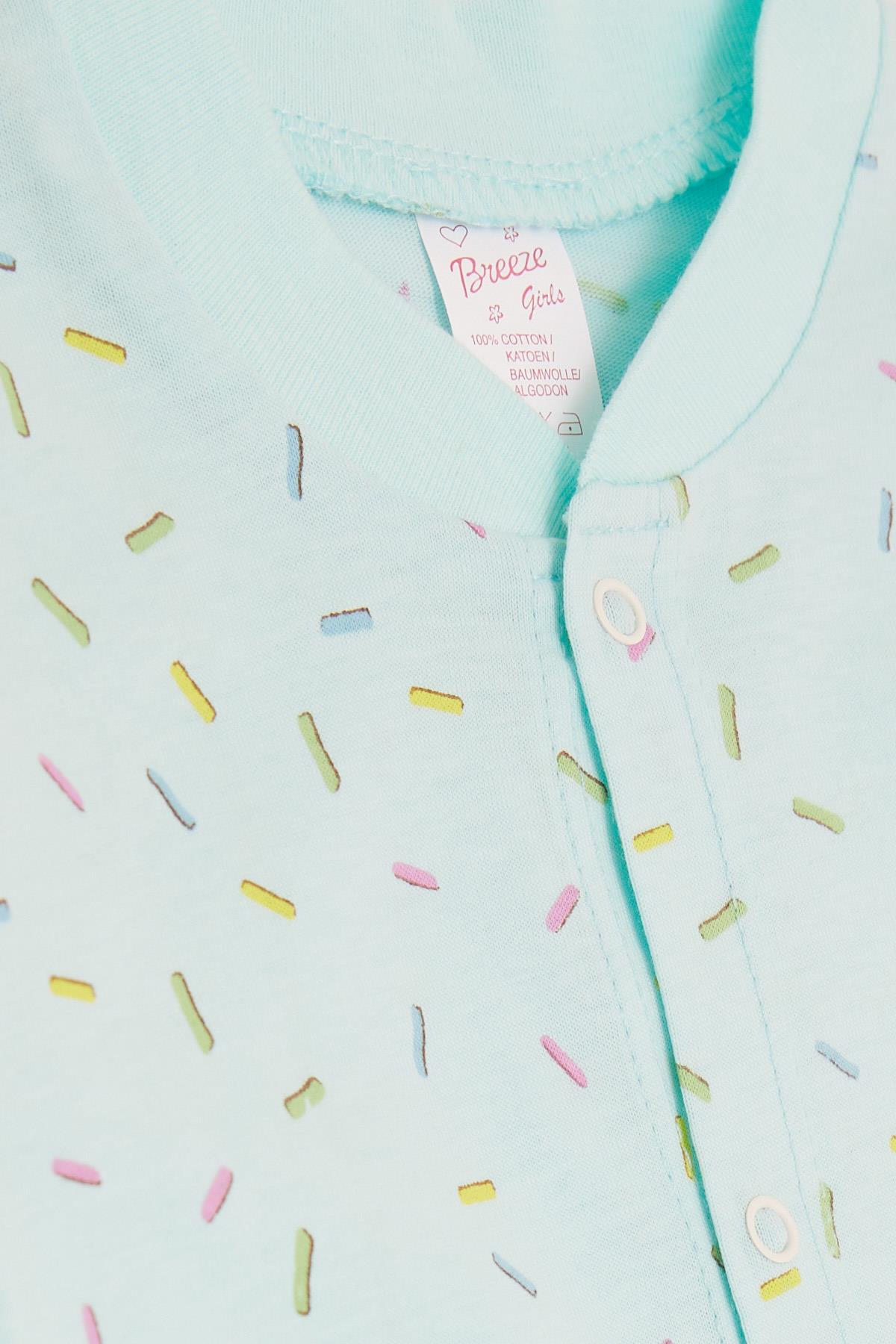 Breeze Kız Bebek Tulum Renkli Desenli Su Yeşili (0-3 Ay-6 Ay)