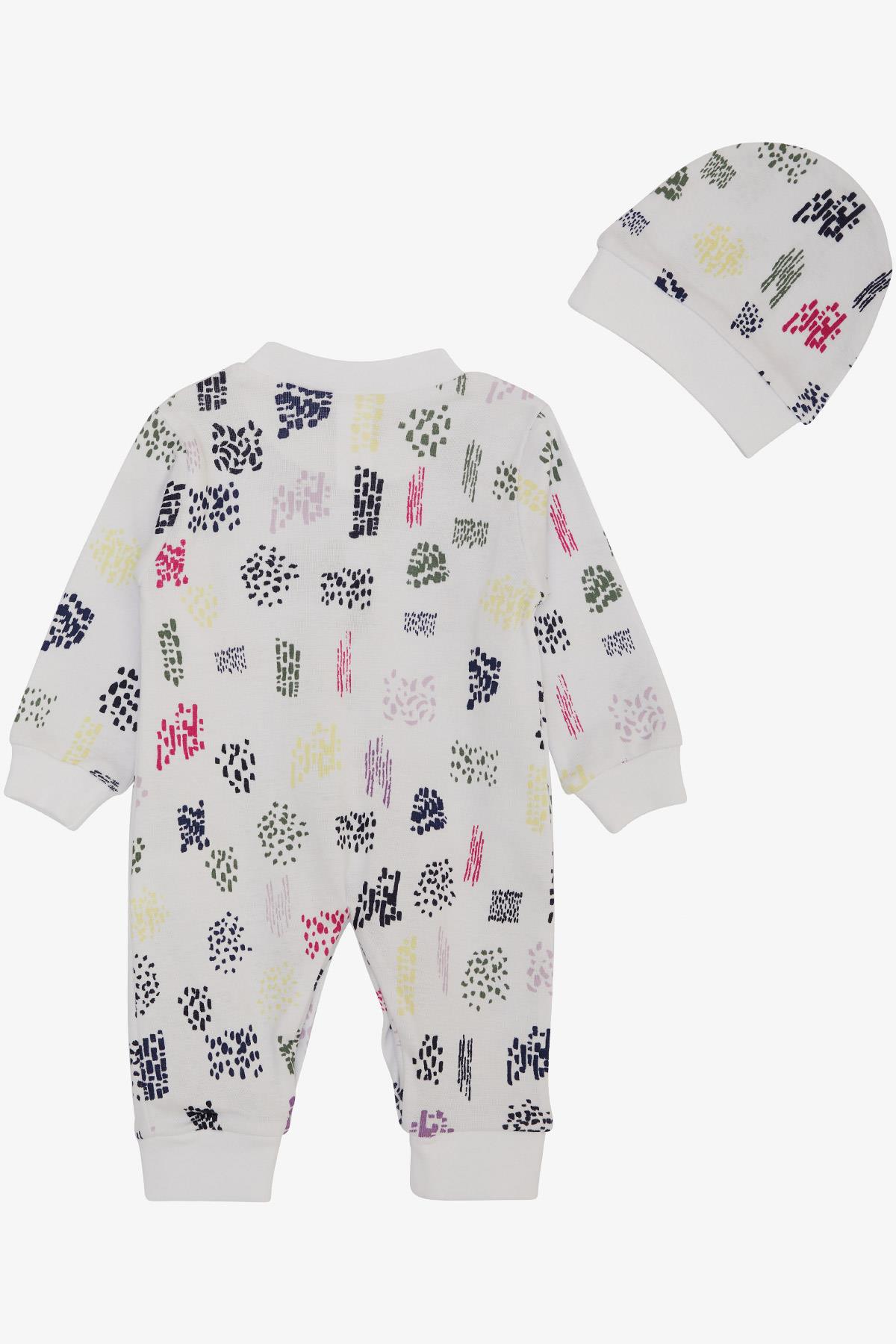 Breeze Kız Bebek Tulum Renkli Desenli Beyaz (0-6 Ay)