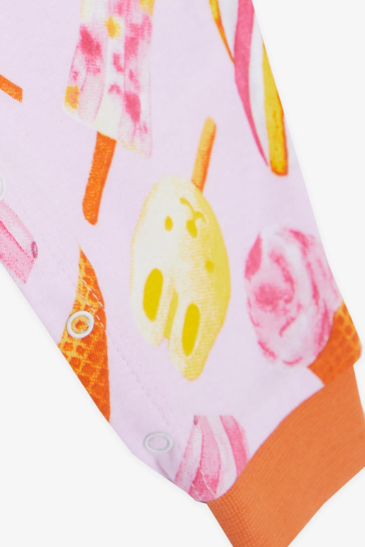 Breeze Kız Bebek Tulum Renkli Dondurma Desenli Pembe (0-3 Ay-6 Ay)