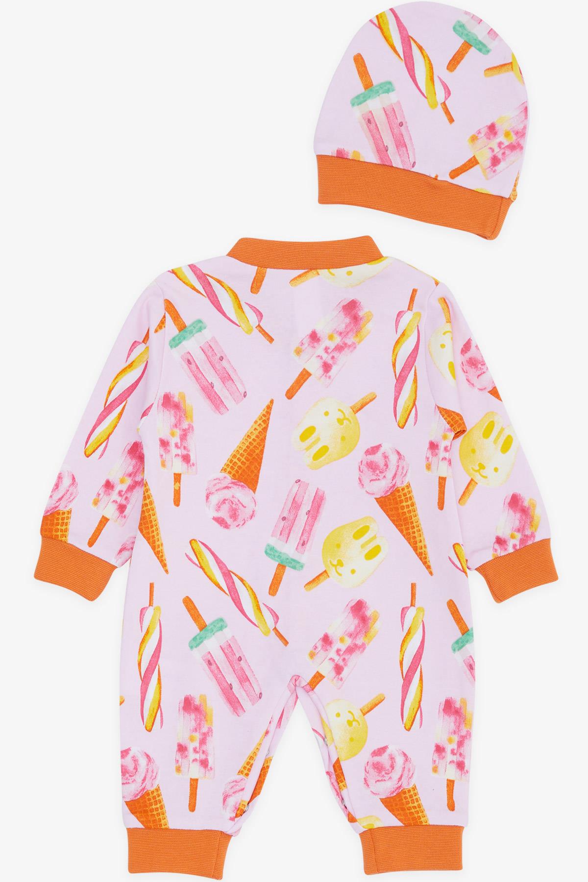 Breeze Kız Bebek Tulum Renkli Dondurma Desenli Pembe (0-3 Ay-6 Ay)