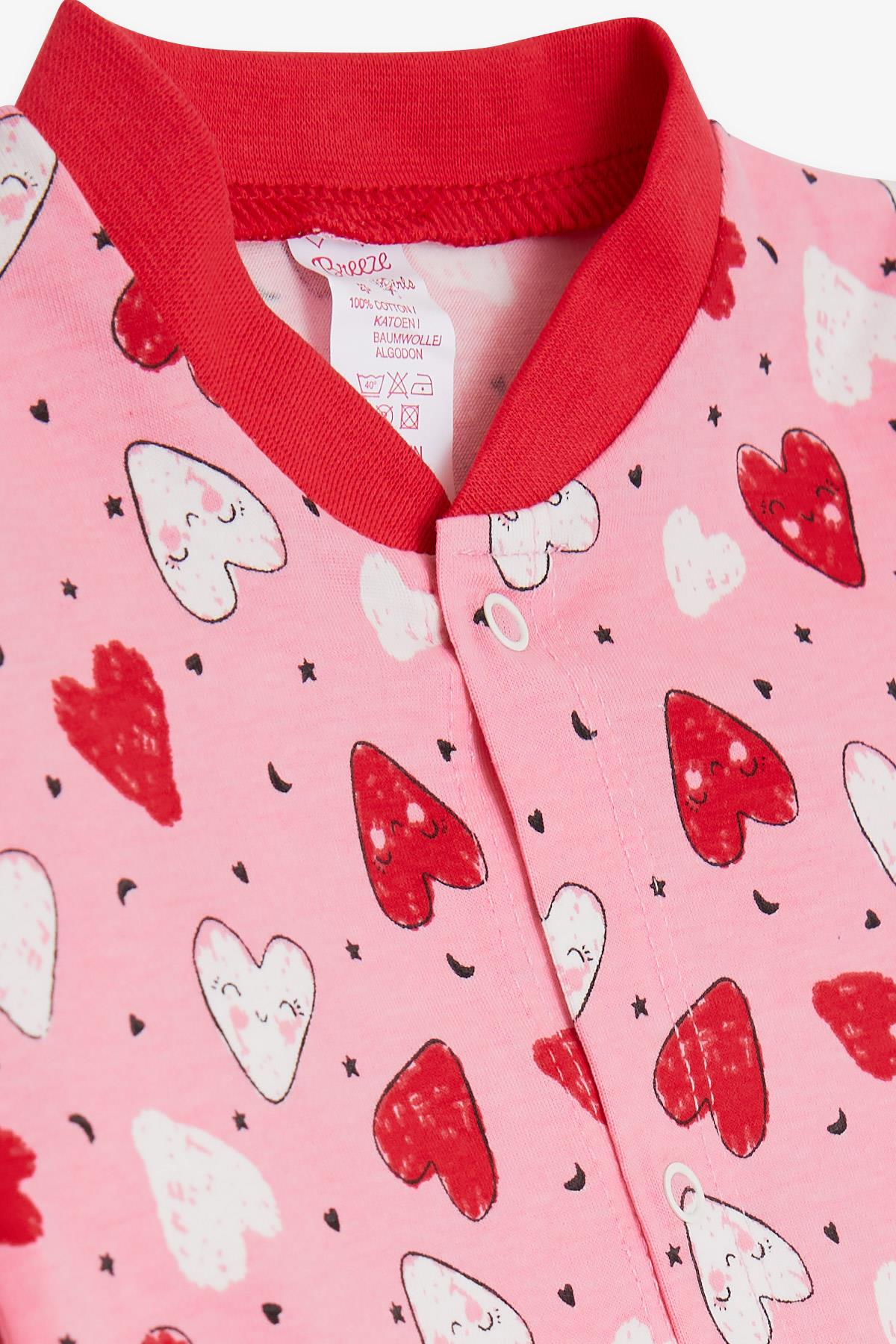 Breeze Kız Bebek Tulum Renkli Gülenyüz Kalp Desenli Pembe (0-6 Ay)