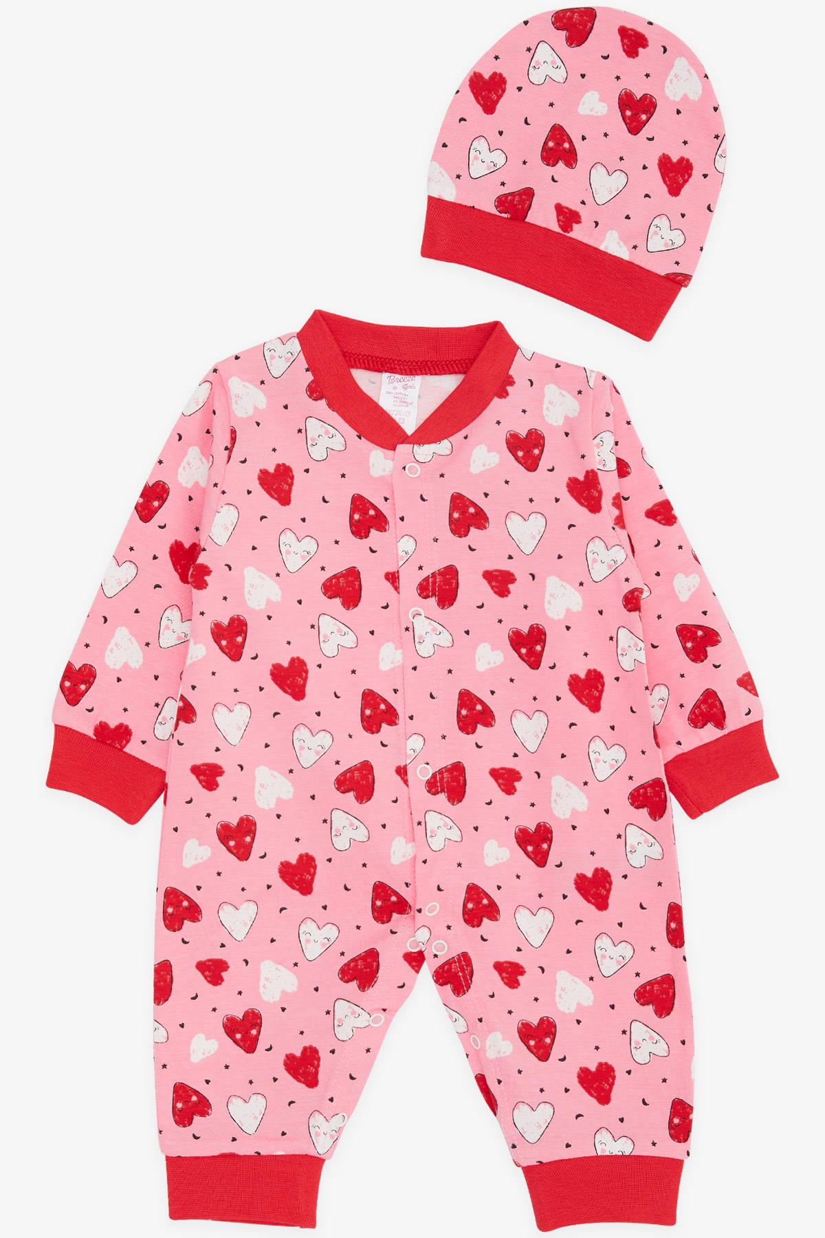 Breeze Kız Bebek Tulum Renkli Gülenyüz Kalp Desenli Pembe (0-6 Ay)