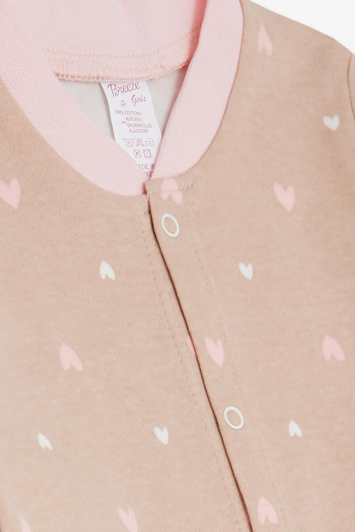 Breeze Kız Bebek Tulum Renkli Kalp Desenli Açık Kahverengi (0-3 Ay-6 Ay)