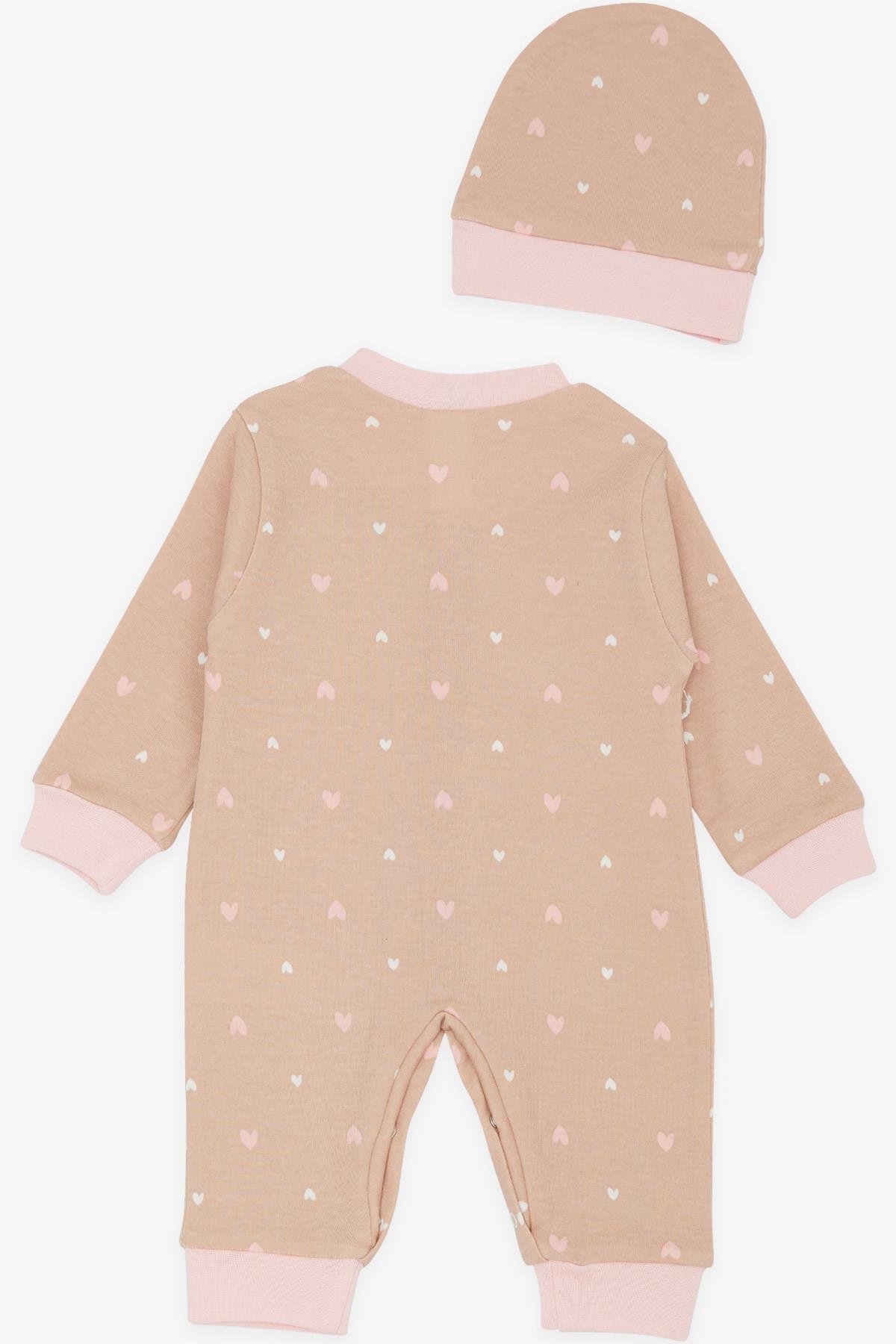 Breeze Kız Bebek Tulum Renkli Kalp Desenli Açık Kahverengi (0-3 Ay-6 Ay)