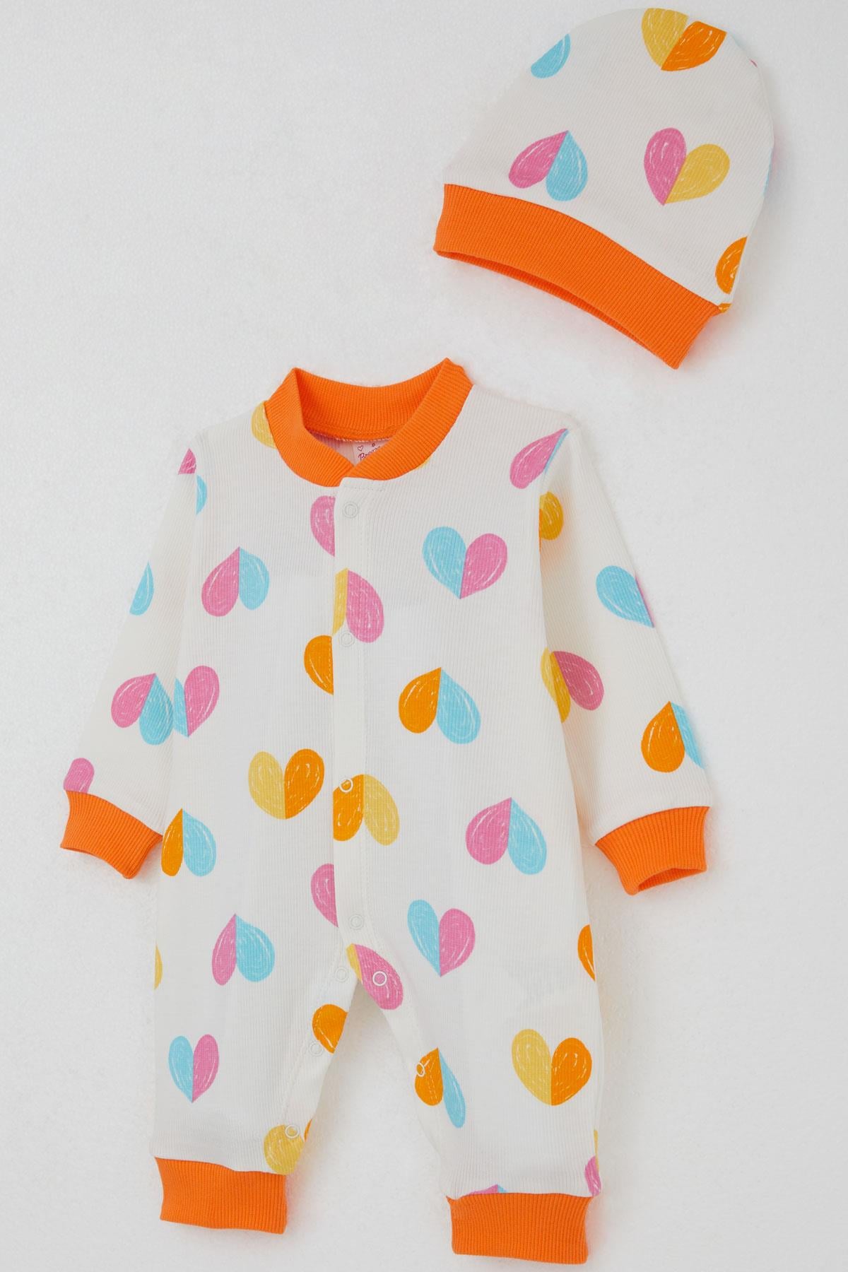 Breeze Kız Bebek Tulum Renkli Kalp Dünyası Ekru (0-6 Ay)
