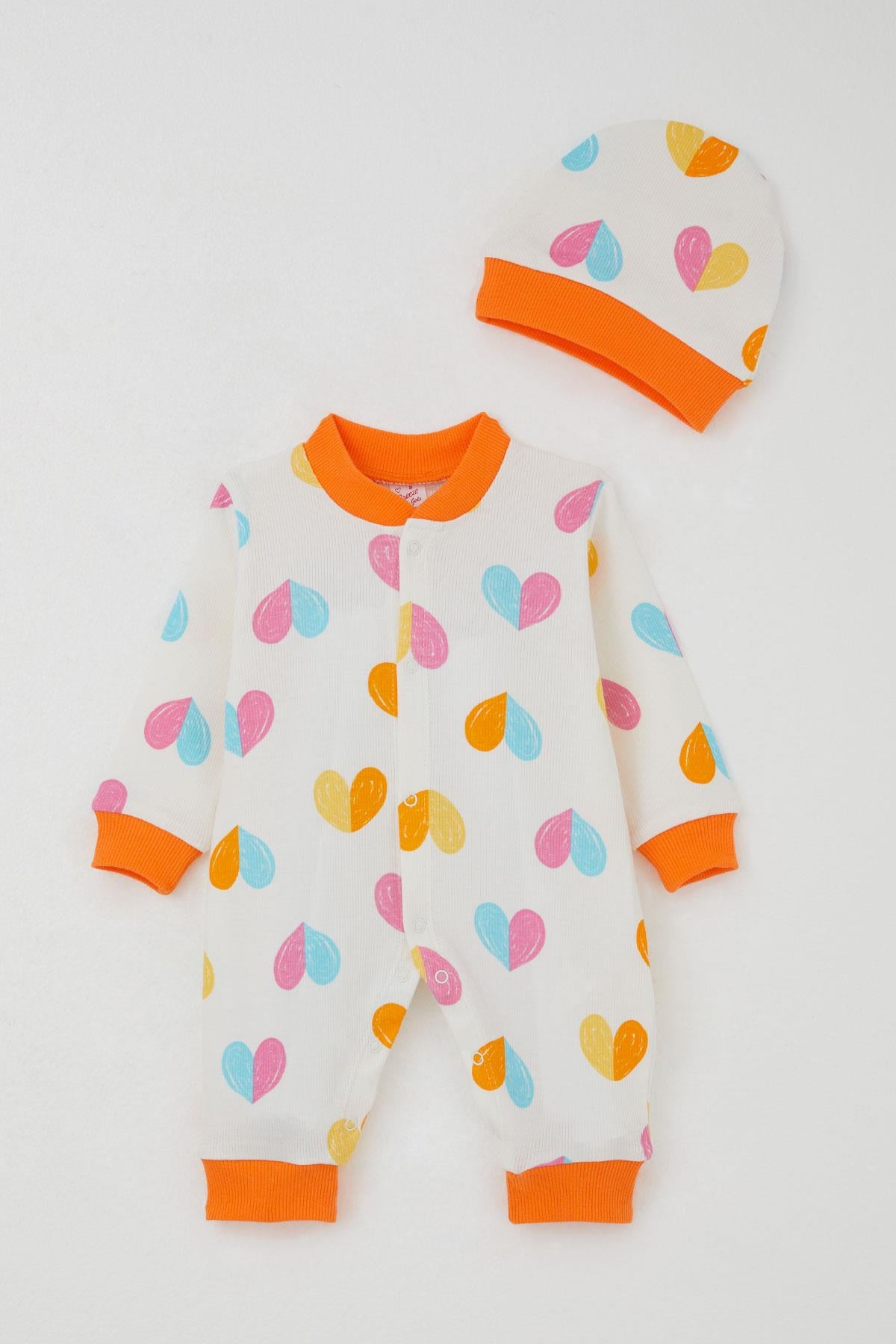Breeze Kız Bebek Tulum Renkli Kalp Dünyası Ekru (0-6 Ay)