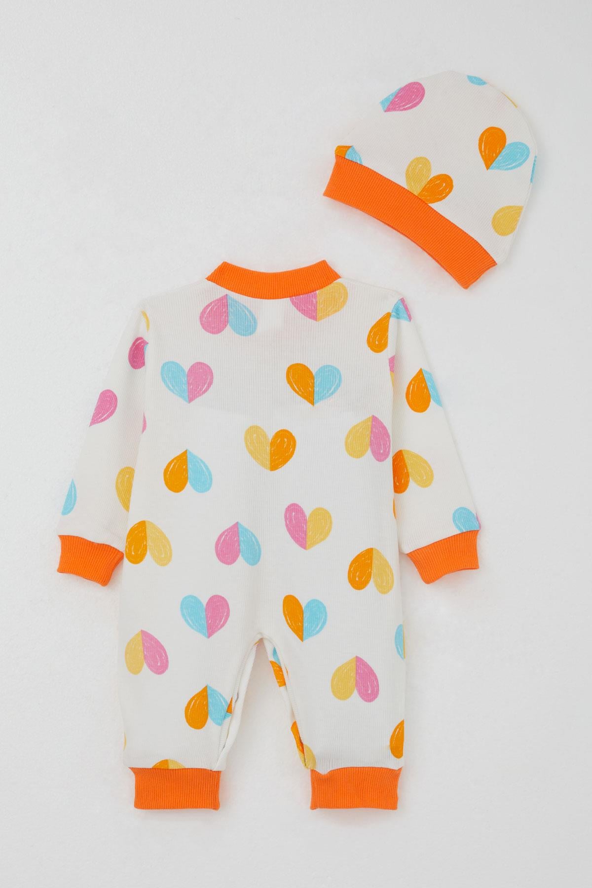 Breeze Kız Bebek Tulum Renkli Kalp Dünyası Ekru (0-6 Ay)
