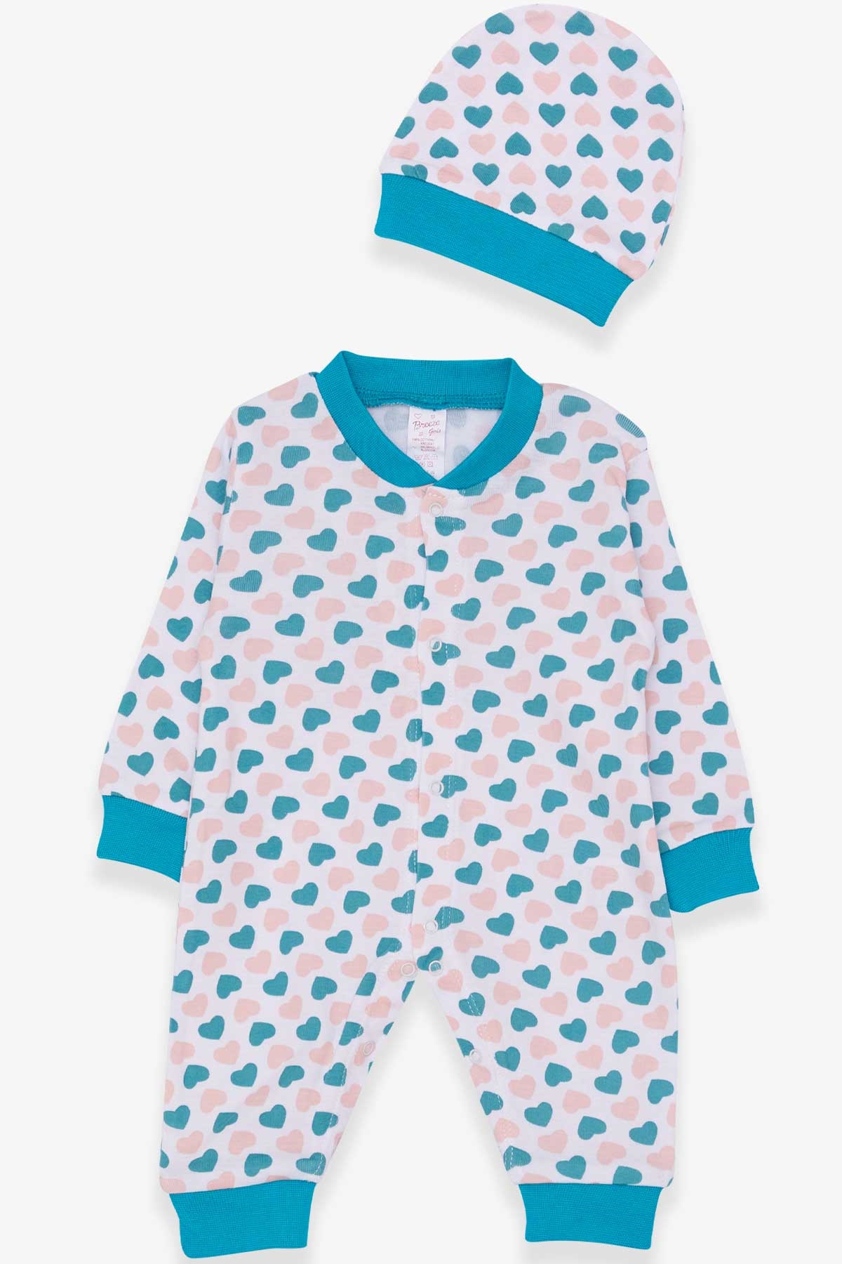 Breeze Kız Bebek Tulum Renkli Kalpcik Desenli Beyaz (0-3 Ay-6 Ay)
