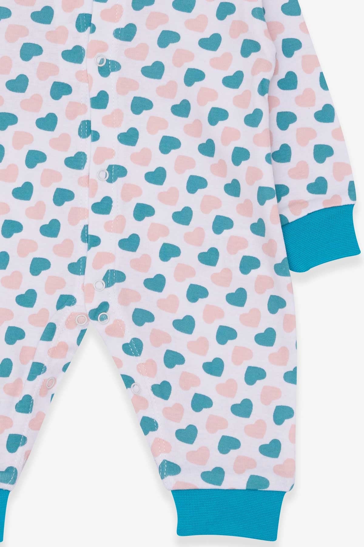 Breeze Kız Bebek Tulum Renkli Kalpcik Desenli Beyaz (0-3 Ay-6 Ay)