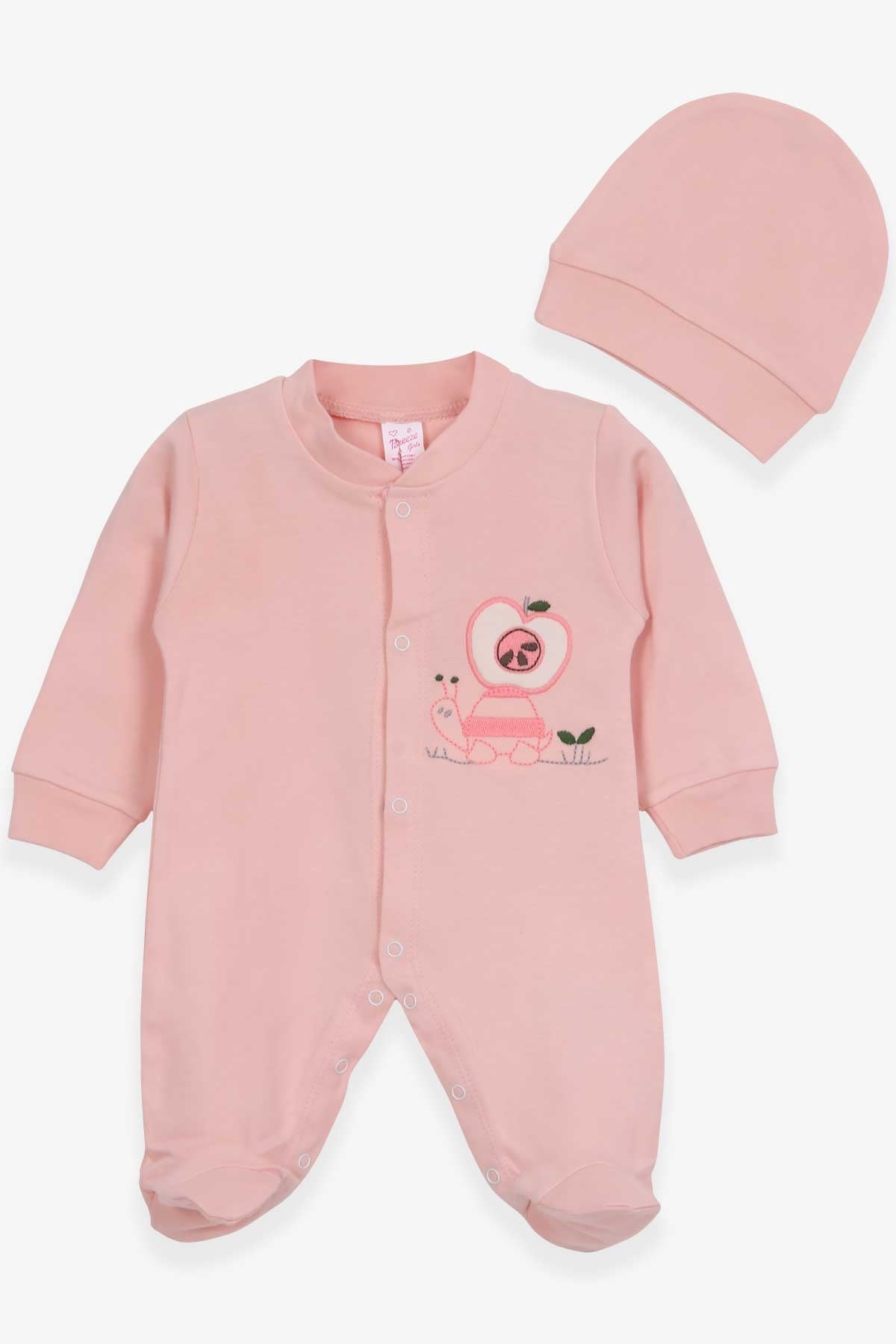 Breeze Kız Bebek Tulum Salyangoz Nakışlı Pudra (0-3 Ay-6 Ay)