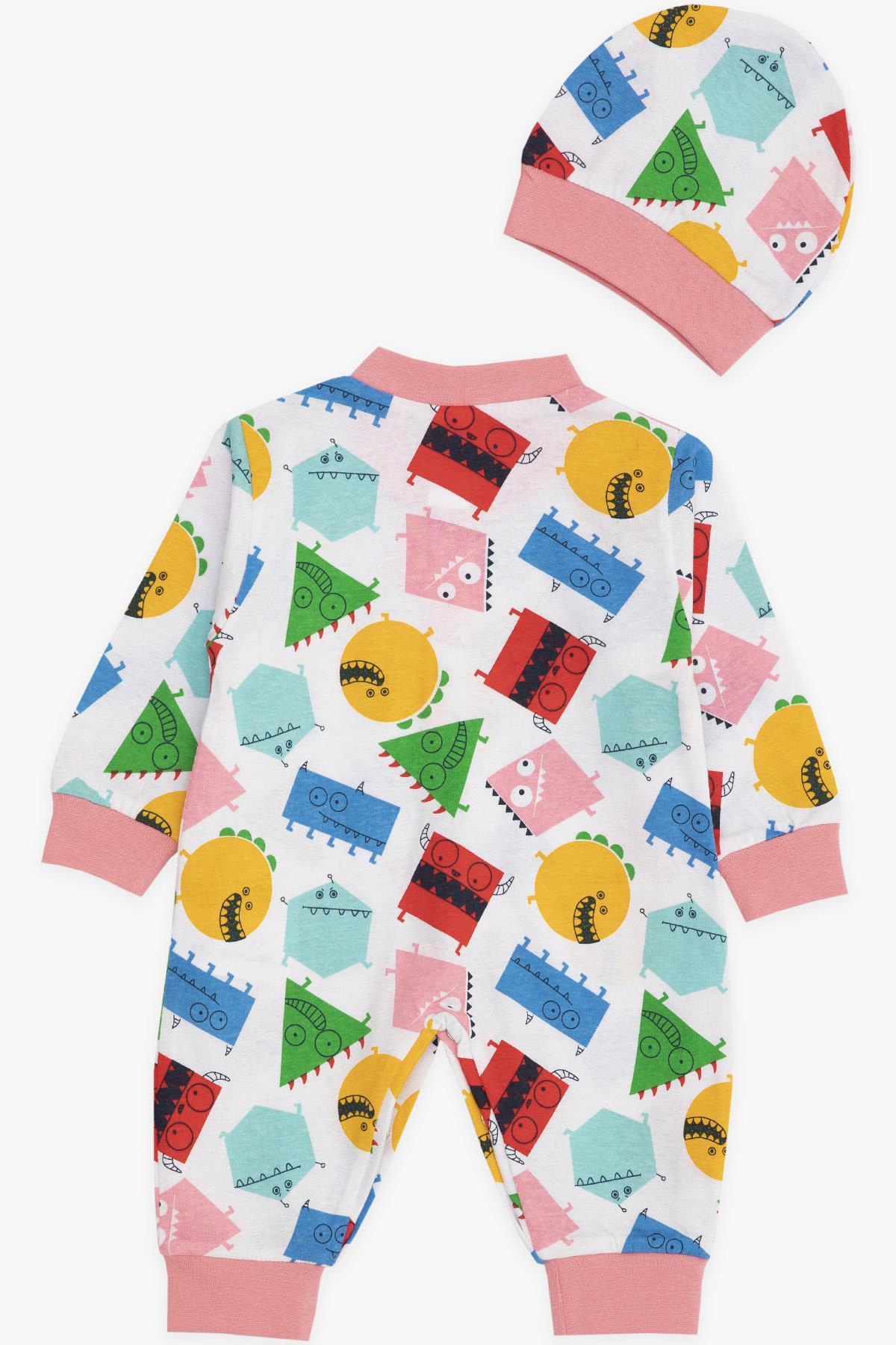 Breeze Kız Bebek Tulum Sevimli Geometrik Şekiller Desenli Beyaz (0-3 Ay-6 Ay)