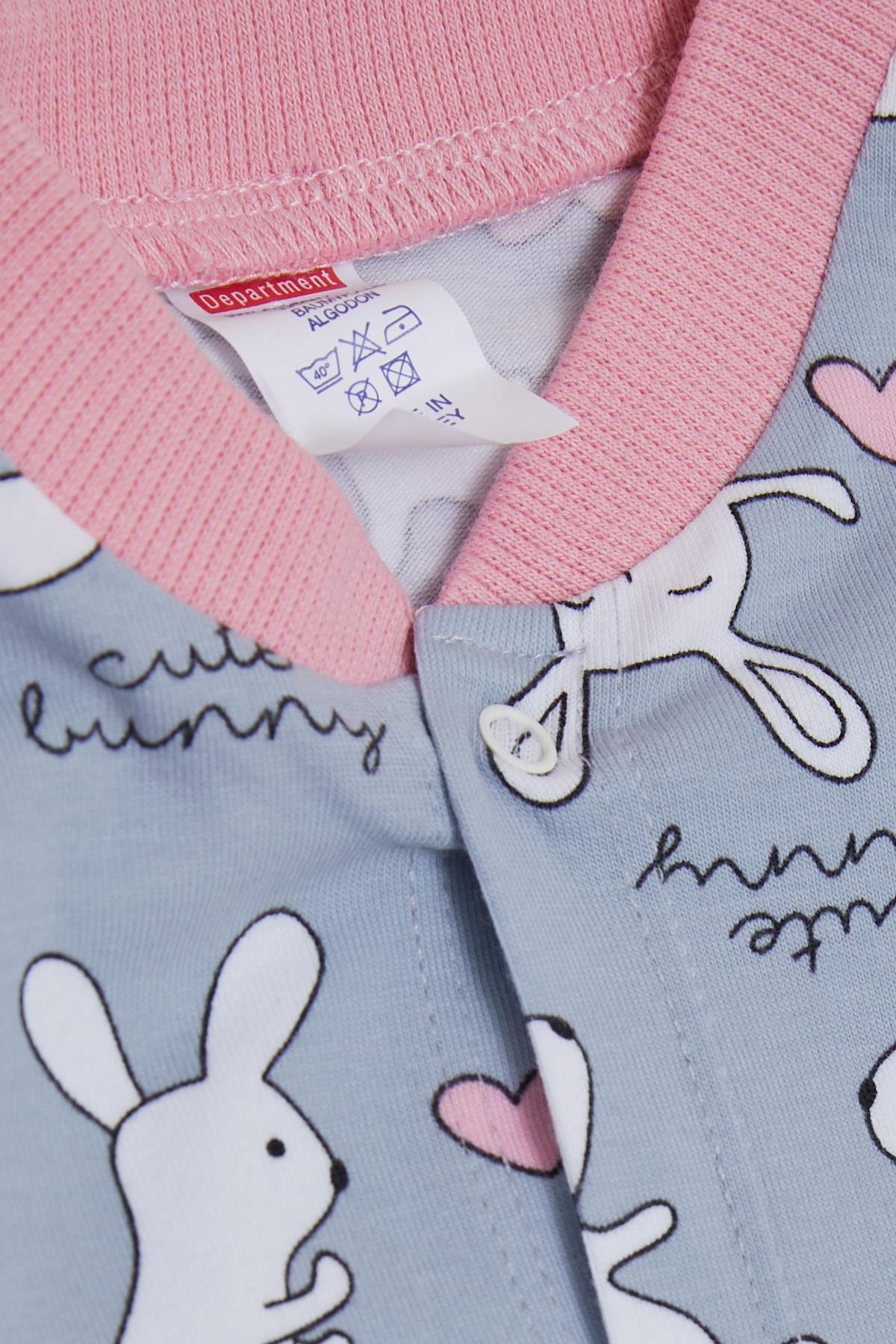 Breeze Kız Bebek Tulum Sevimli Hareketli Tavşancık Desenli Gri (0-6 Ay)