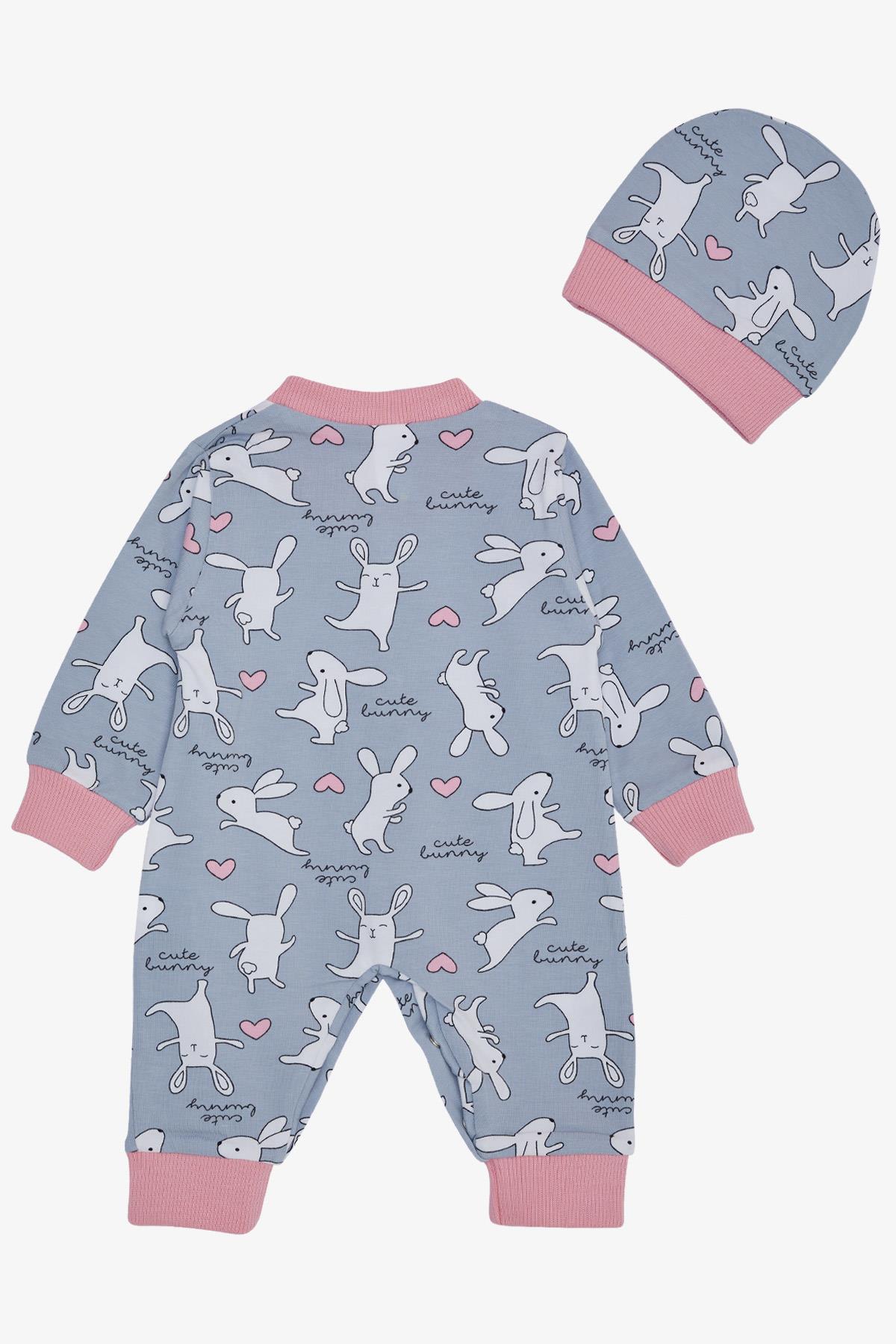 Breeze Kız Bebek Tulum Sevimli Hareketli Tavşancık Desenli Gri (0-6 Ay)