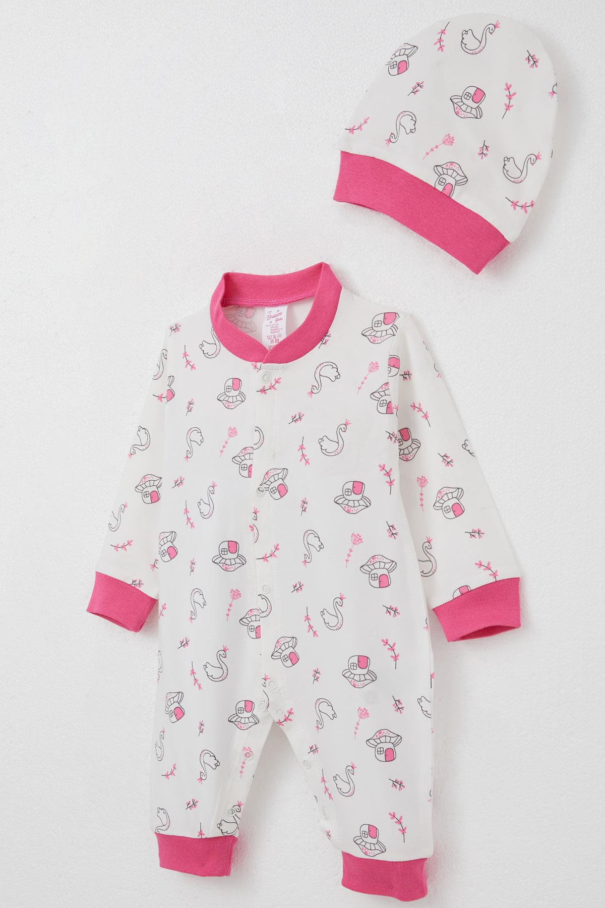 Breeze Kız Bebek Tulum Sevimli Prenses Kuğu Desenli Beyaz (0-6 Ay)