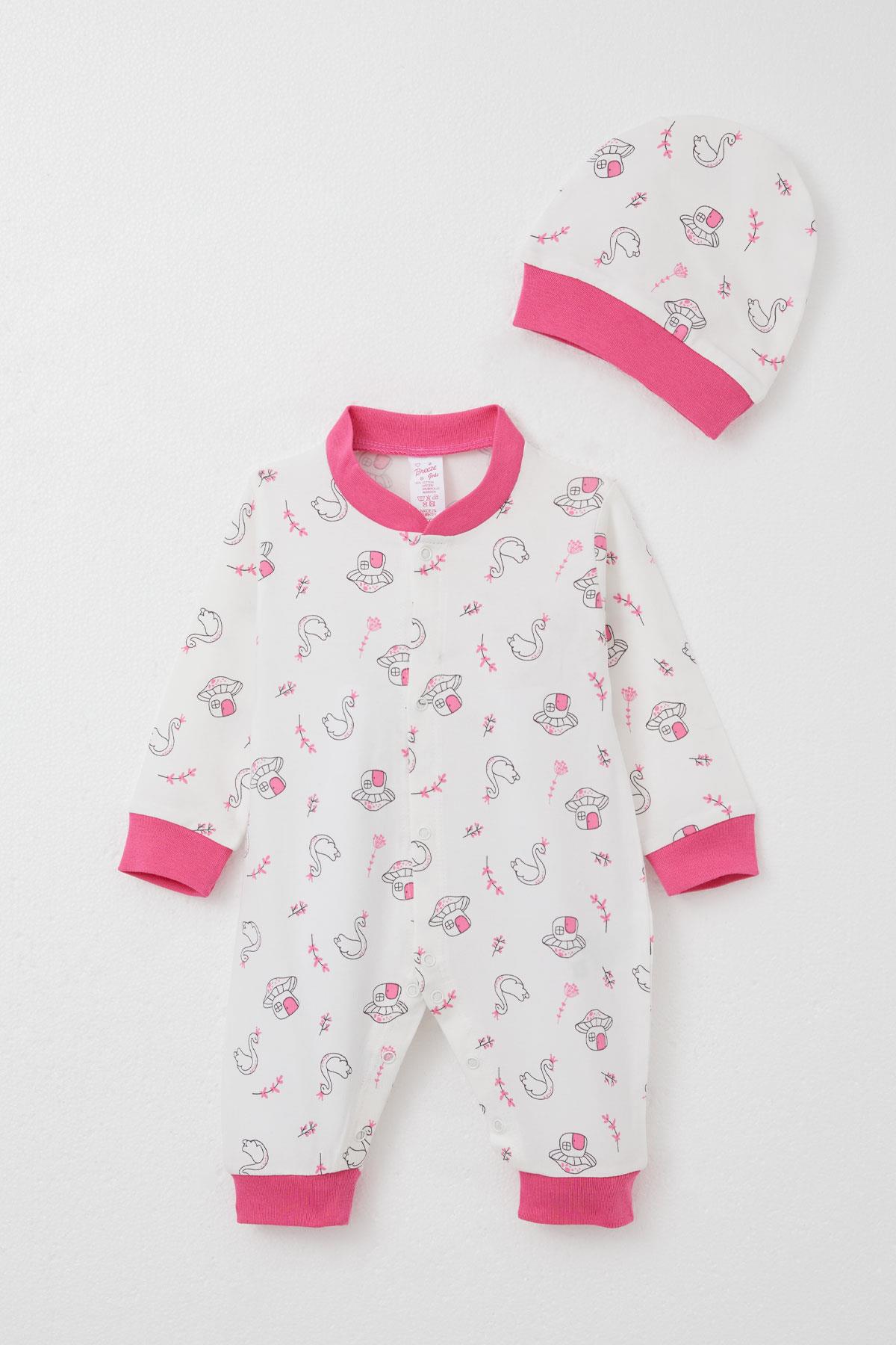 Breeze Kız Bebek Tulum Sevimli Prenses Kuğu Desenli Beyaz (0-6 Ay)