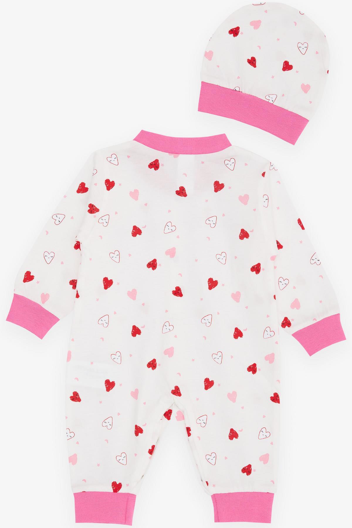 Breeze Kız Bebek Tulum Sevimli Renkli Kalp Desenli Ekru (0-3 Ay-6 Ay)