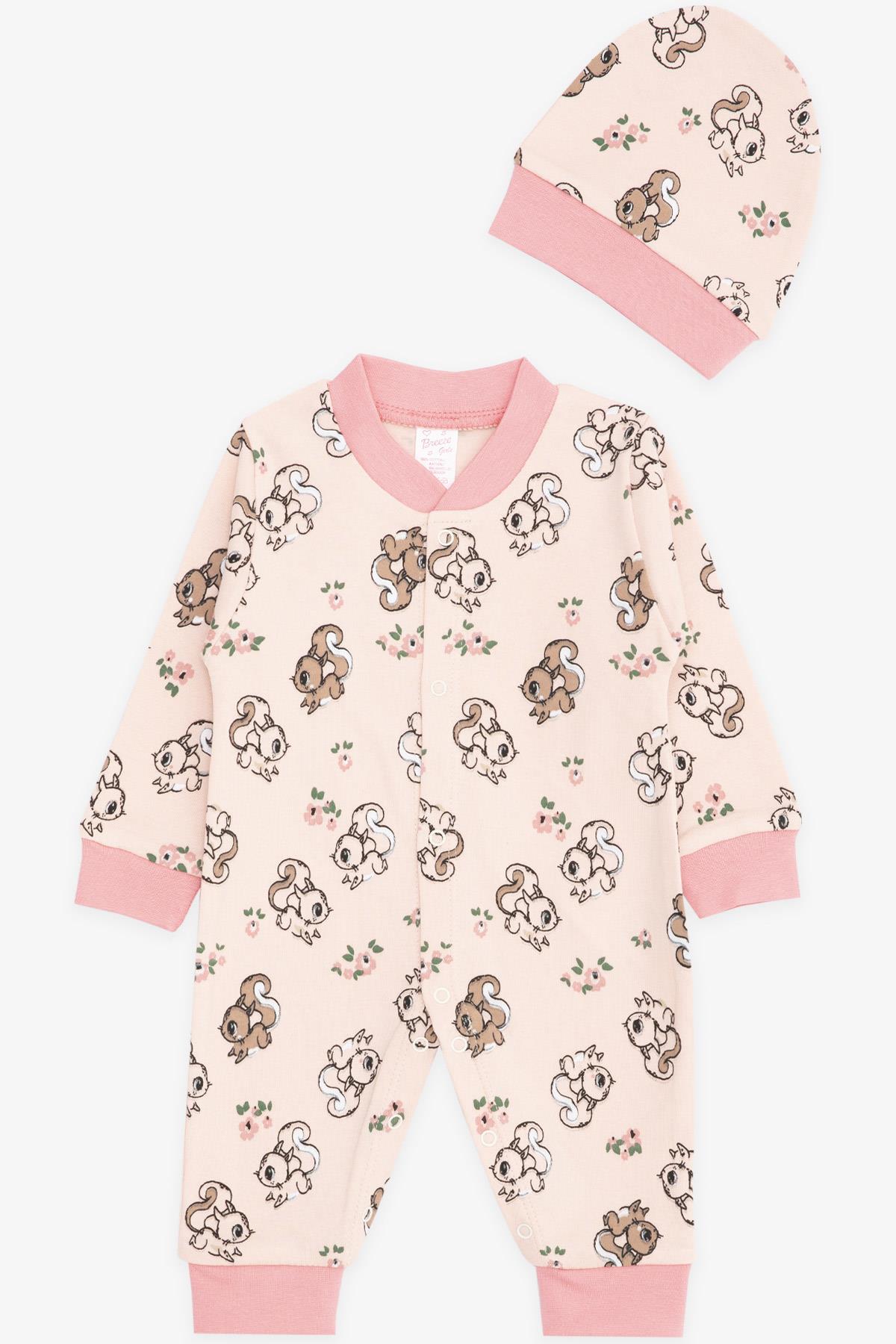 Breeze Kız Bebek Tulum Sevimli Sincap Desenli Somon (0-3 Ay-3-6 Ay)