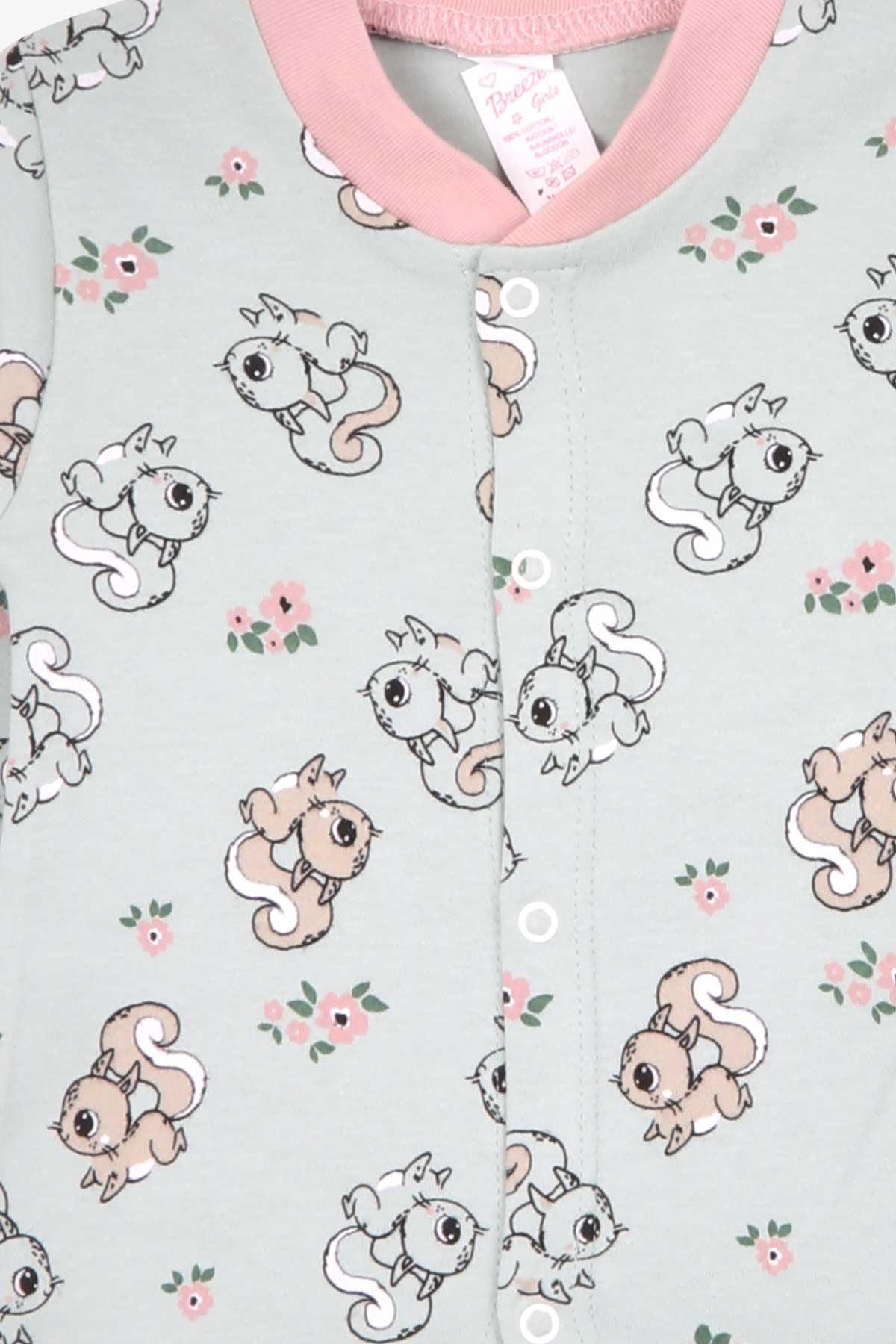 Breeze Kız Bebek Tulum Sevimli Tavşancık Desenli Mint Yeşili (0-3-6 Ay)