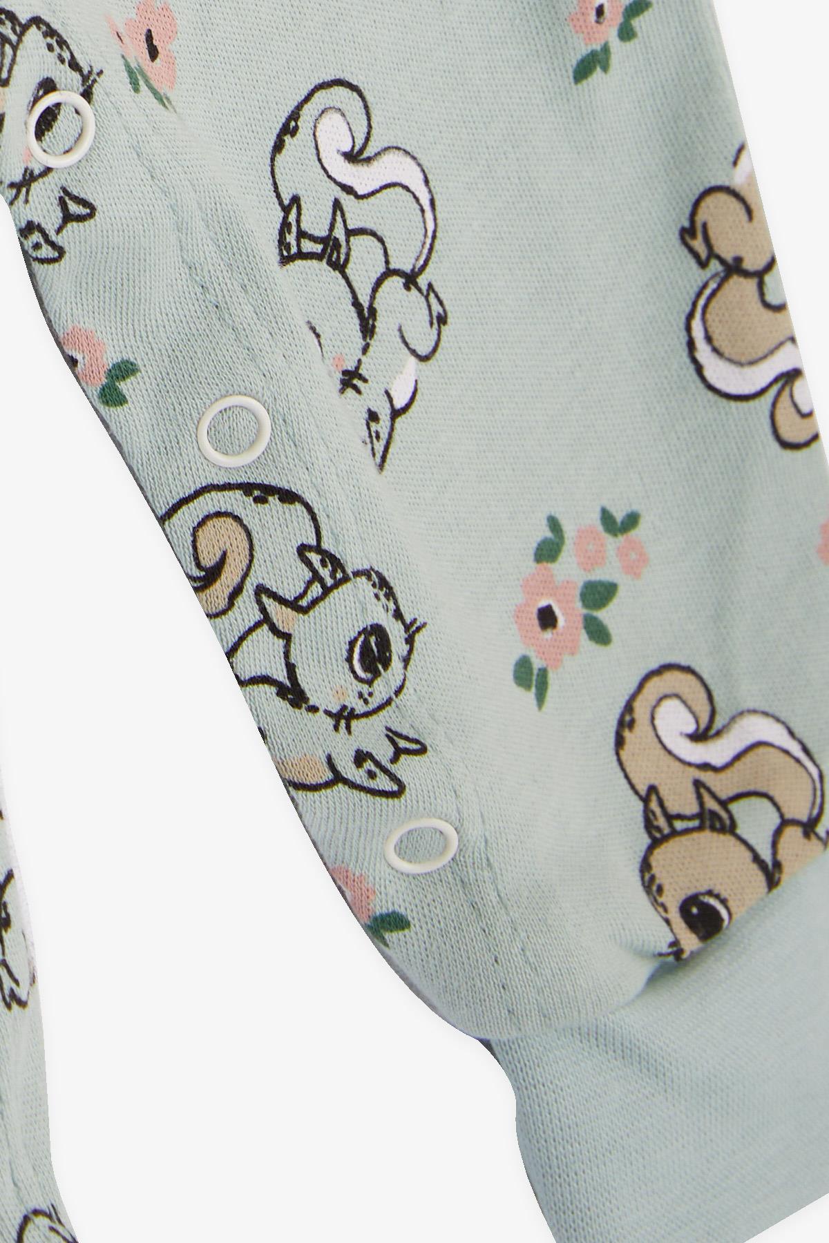 Breeze Kız Bebek Tulum Sincap  Desenli Çiçek Baskılı Mint Yeşili (0-3 Ay-6 Ay)