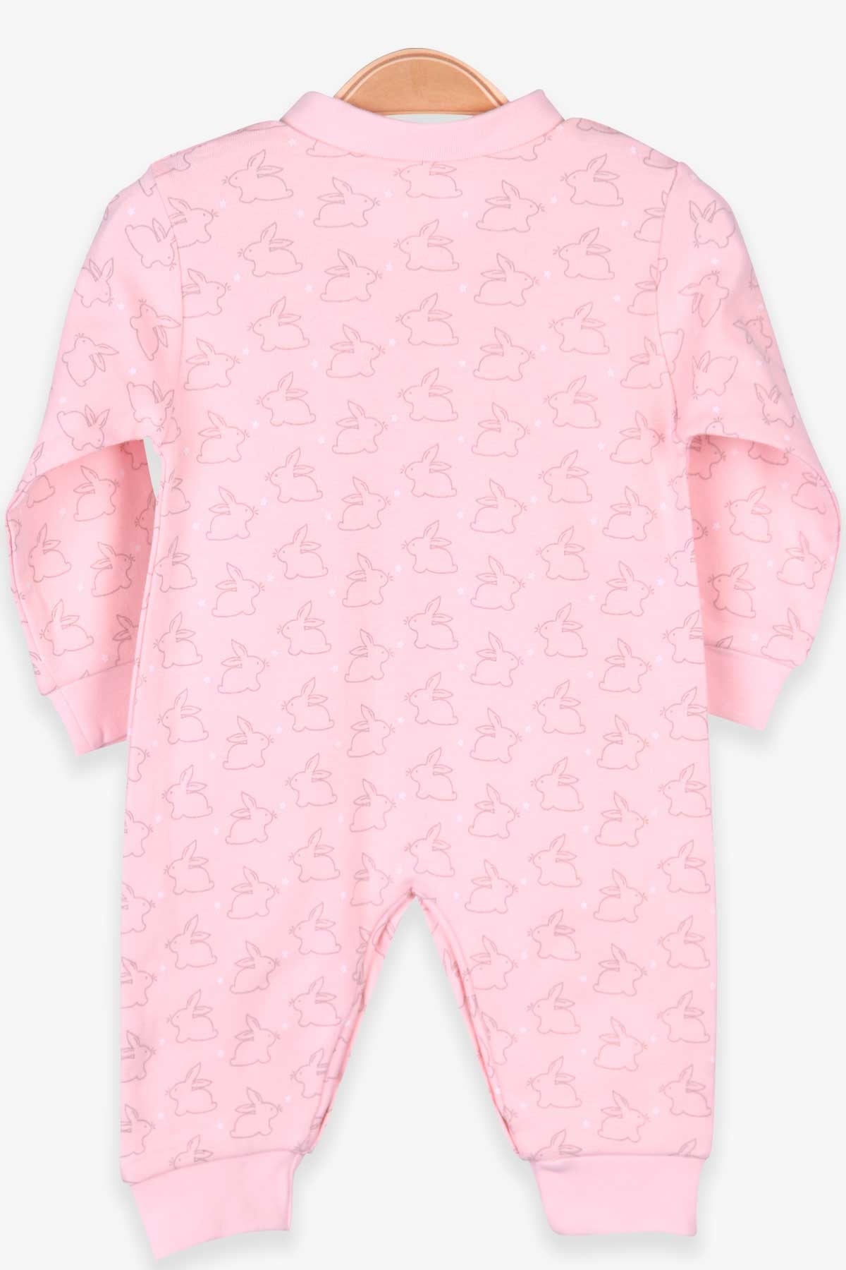 Breeze Kız Bebek Tulum Tavşan Desenli Şapkalı Set Somon (0-3 Ay-4 Ay)