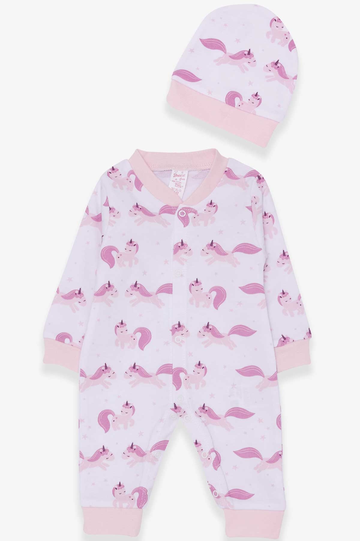 Breeze Kız Bebek Tulum Unicorn Desenli Beyaz (0-3 Ay-6 Ay)