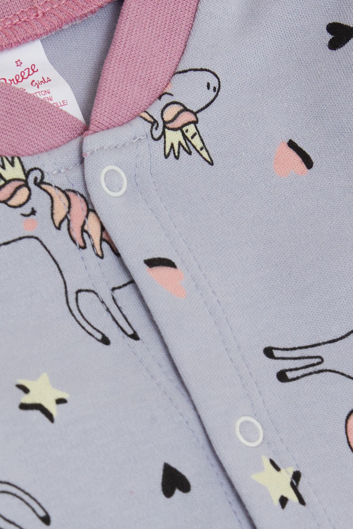 Breeze Kız Bebek Tulum Unicorn Desenli Lila  (0-6 Ay)