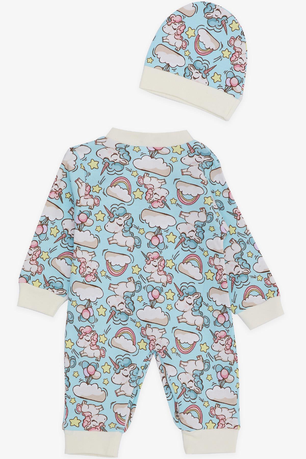 Breeze Kız Bebek Tulum Unicorn Desenli Gökyüzü Temalı Açık Mavi (0-3 Ay-6 Ay)